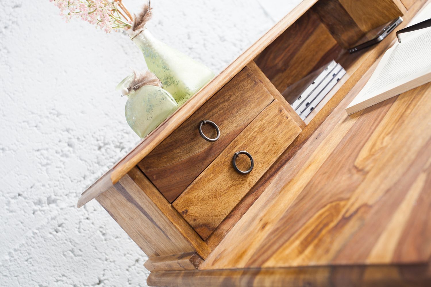 Bureau en bois de sheesham 90 cm en naturel Hartholz, Holz, Gebeiztes Holz, Innenarchitektur, Mobiliar