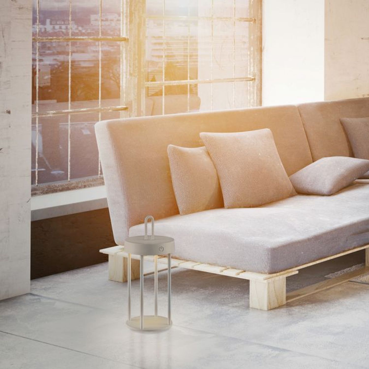 LED Akku Tischleuchte Aluminium dimmbar IP44 2 W Greige Couch, Mobiliar, Inneneinrichtung, Kissen, Tabelle