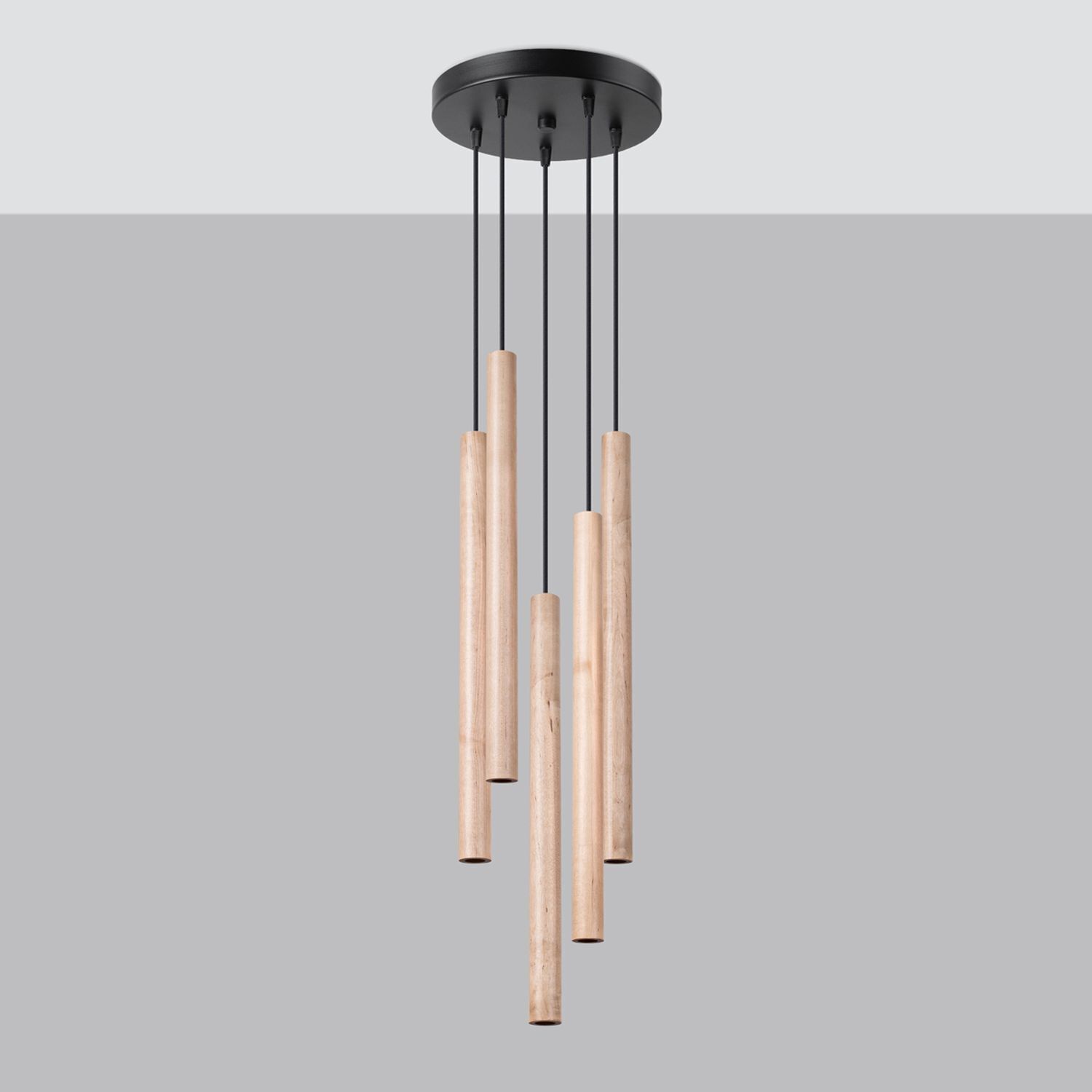 Hängelampe Holz Natur G9 L:25 cm 5-flammig akzentuiert Pendelleuchte, Hängeleuchte, Holz, Linea, stylisch