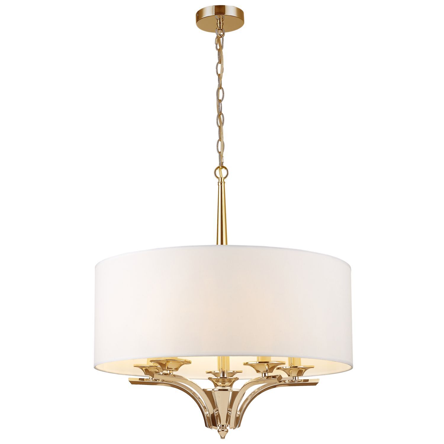 Hängelampe Stoff Metall D: 60 cm rund in Gold Weiß E14