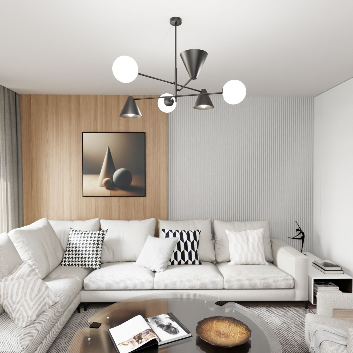 Blendarme Plafonnier noir blanc L:70 cm E14 6-flmg