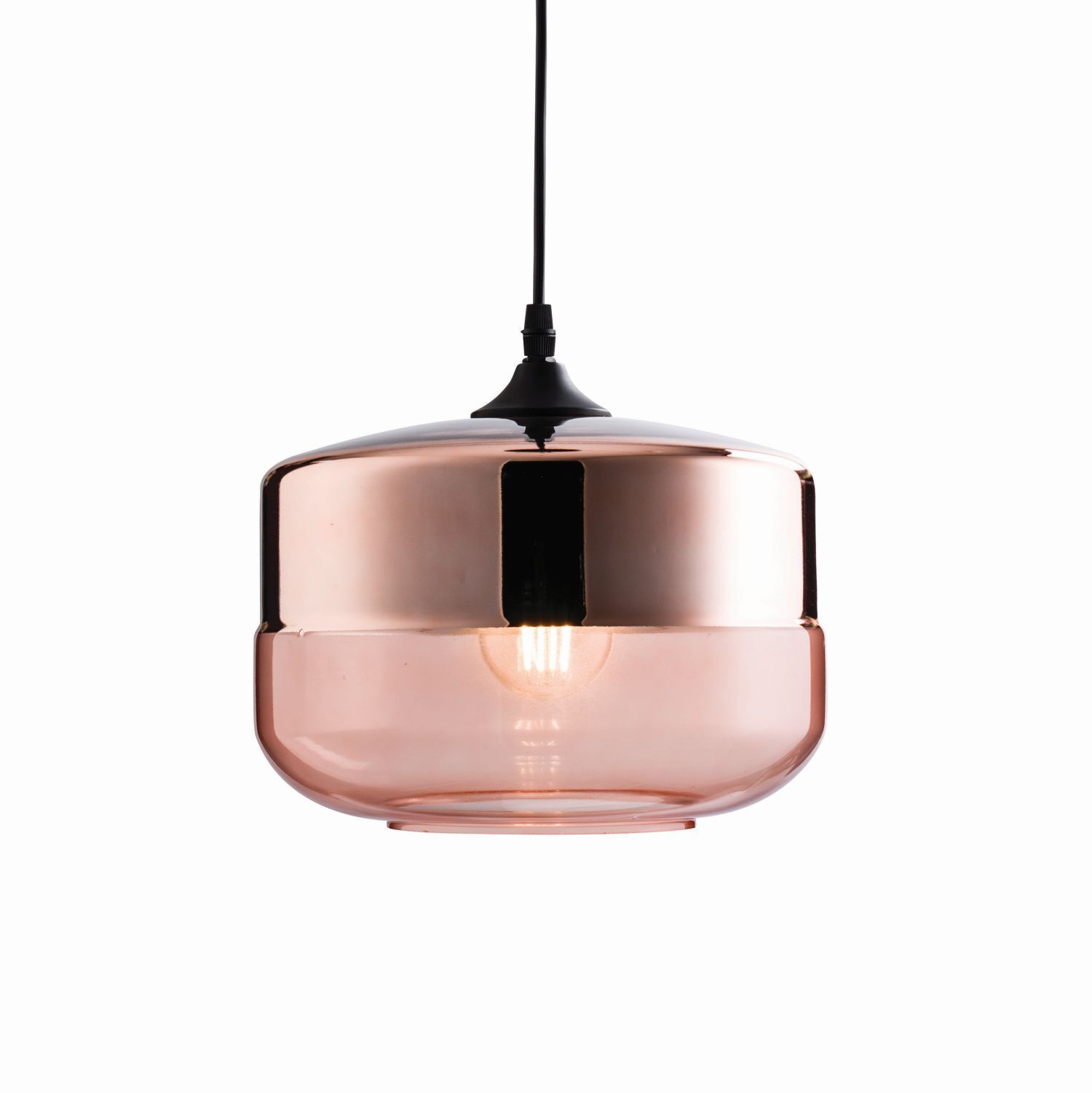 Lampe à suspendre verre fumé métal Ø 24,6cm rond noir cuivre E27