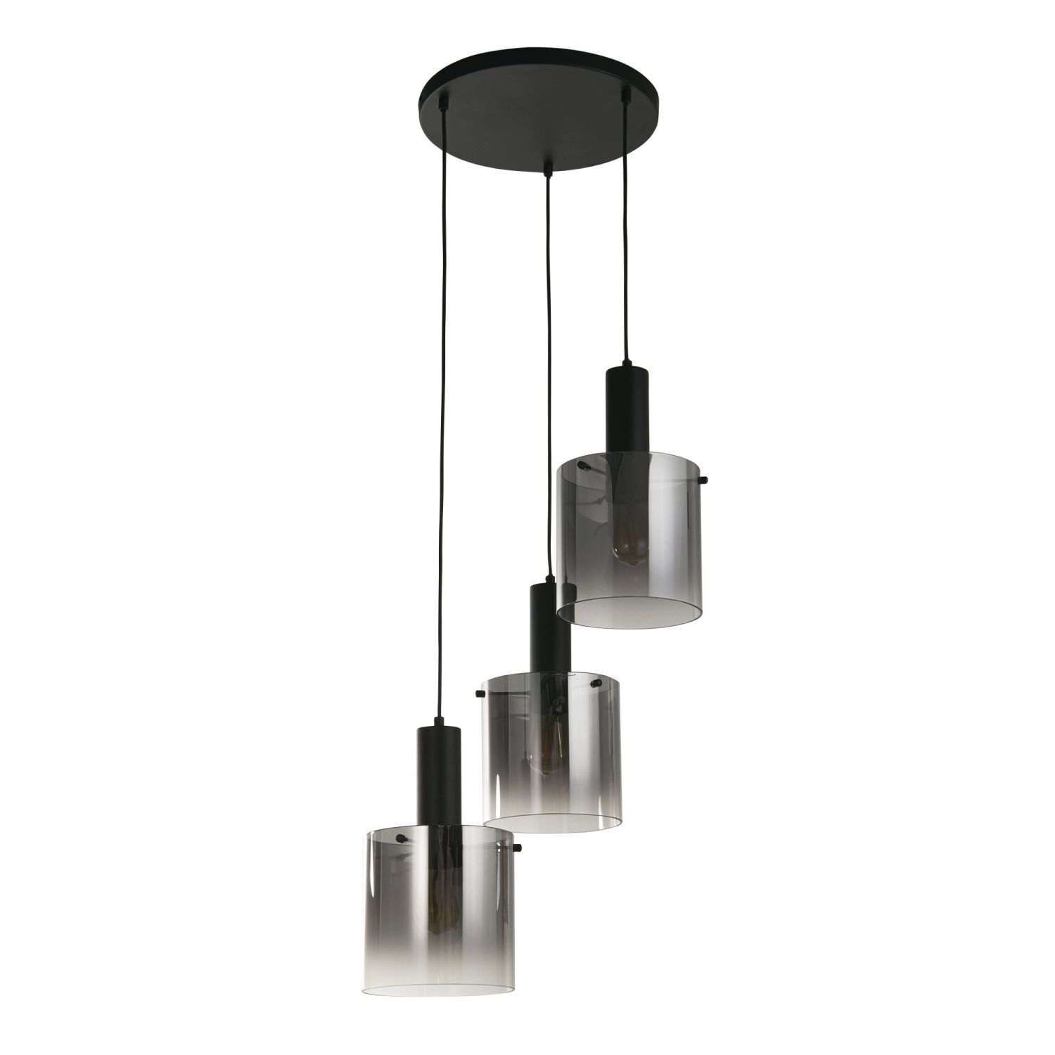 Lampe à suspendre verre fumé 3 flammes noir gris E27 Ø 42 cm