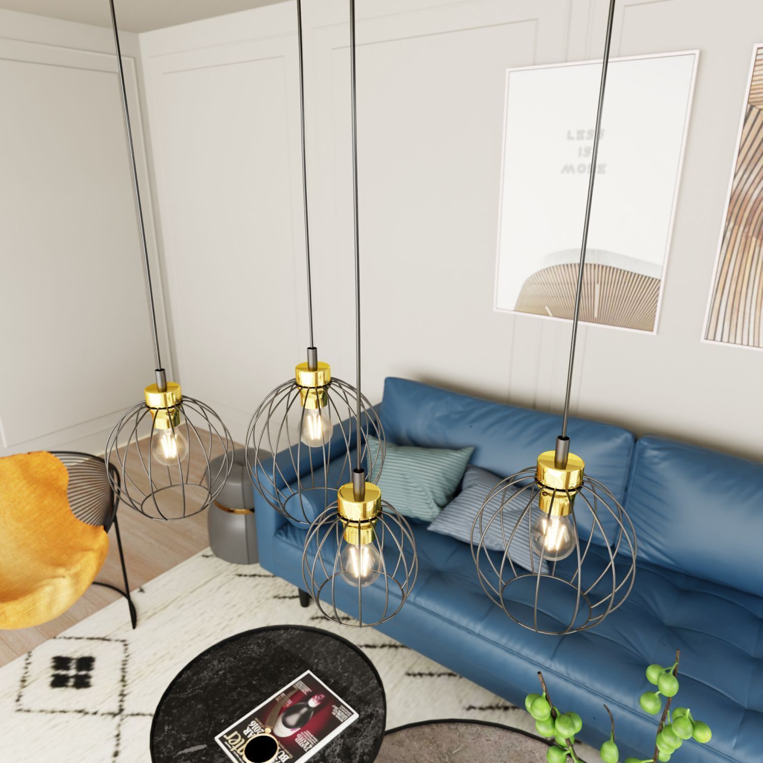 Lampe à suspension allongée Noir Or L:83 cm E27 élégant