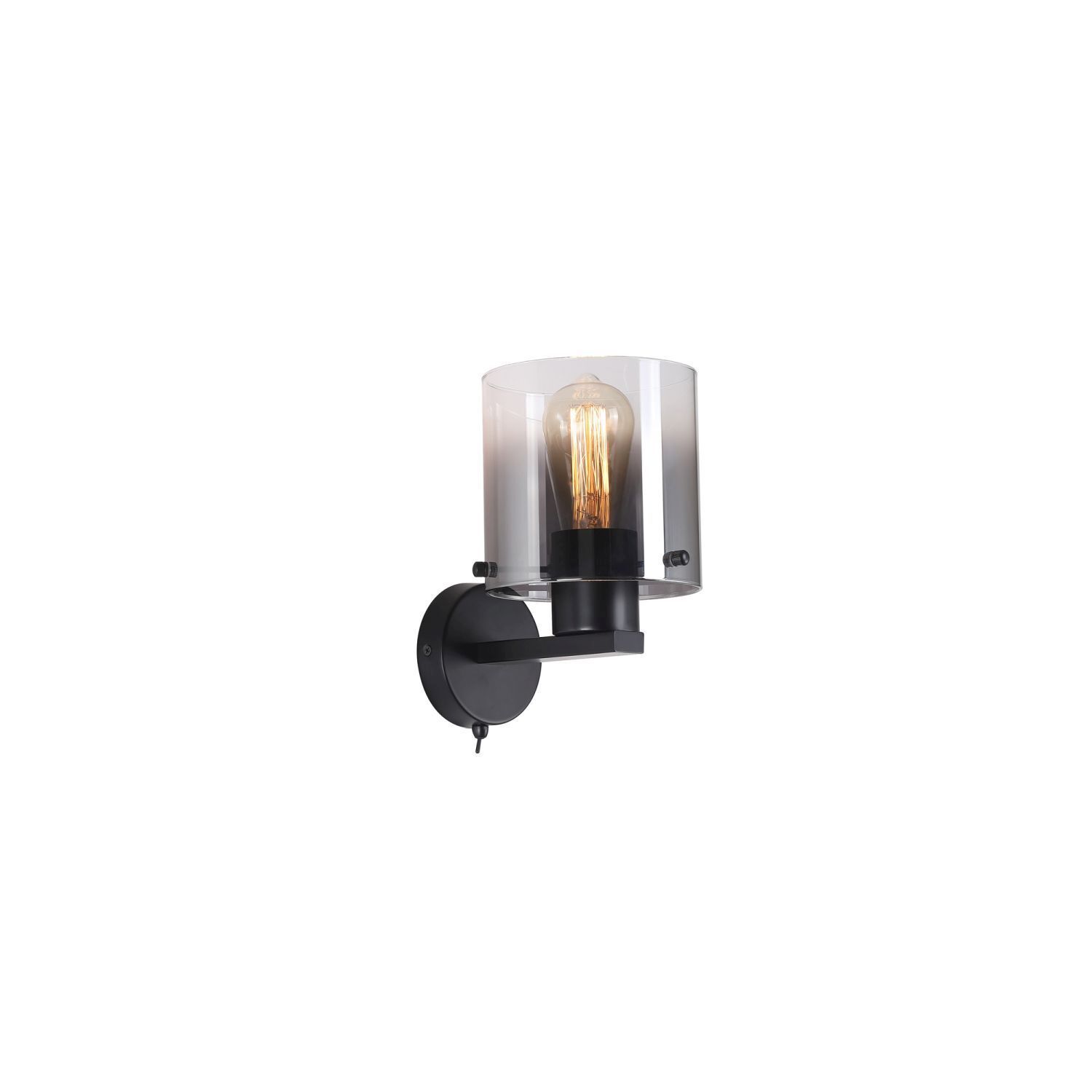 Wandlampe Metall Rauchglas E27 H:24 cm mit Schalter