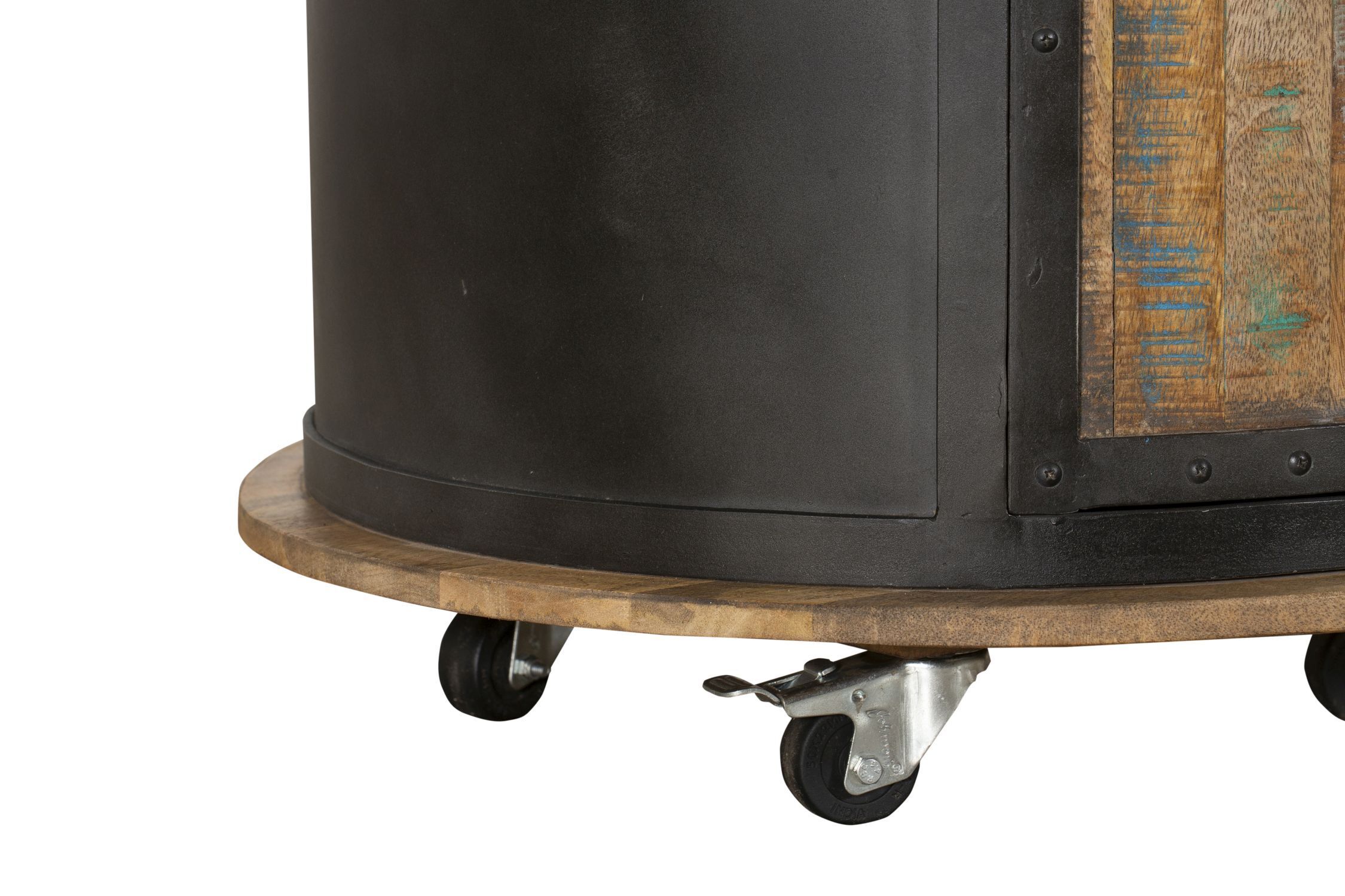 Weinschrank mit Rollen H: 155 cm Stahl Mangoholz Hausbar