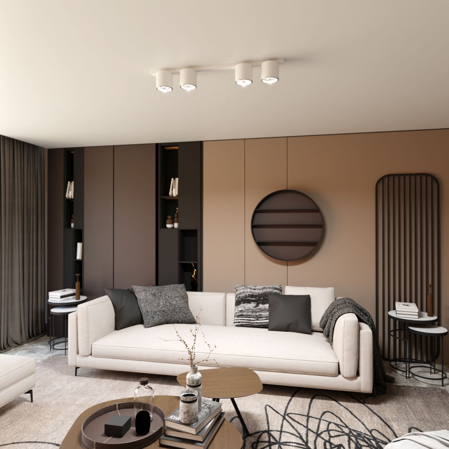 Plafonnier en métal blanc 90 cm de long 4-flamme GU10 AR111 Dekoration für Zuhause, Innenarchitektur, Wohnzimmer, Kissen, Couch