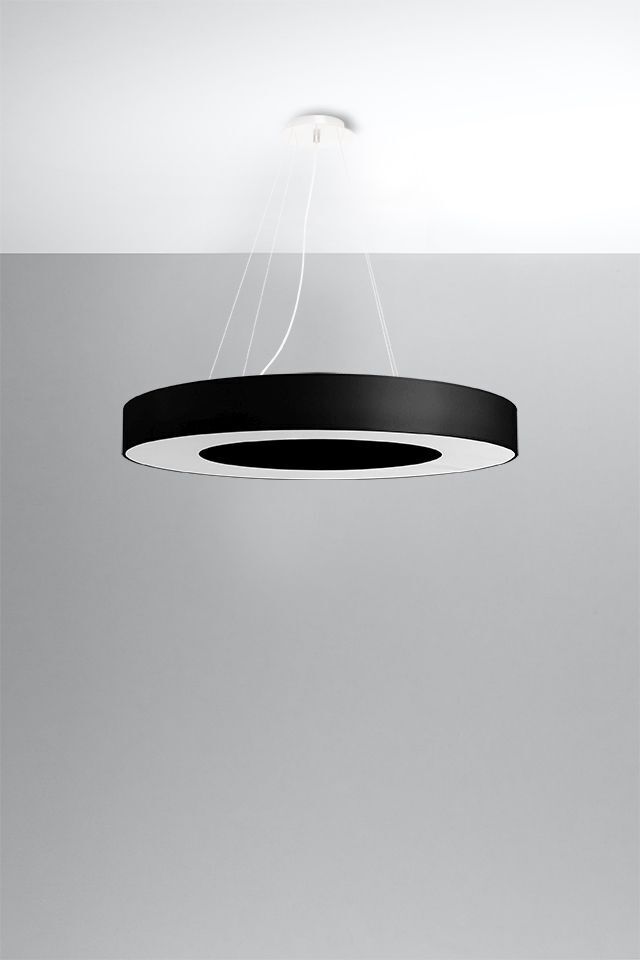 Pendelleuchte Schwarz Stoff Ø 70 cm rund 6x E27 Modern
