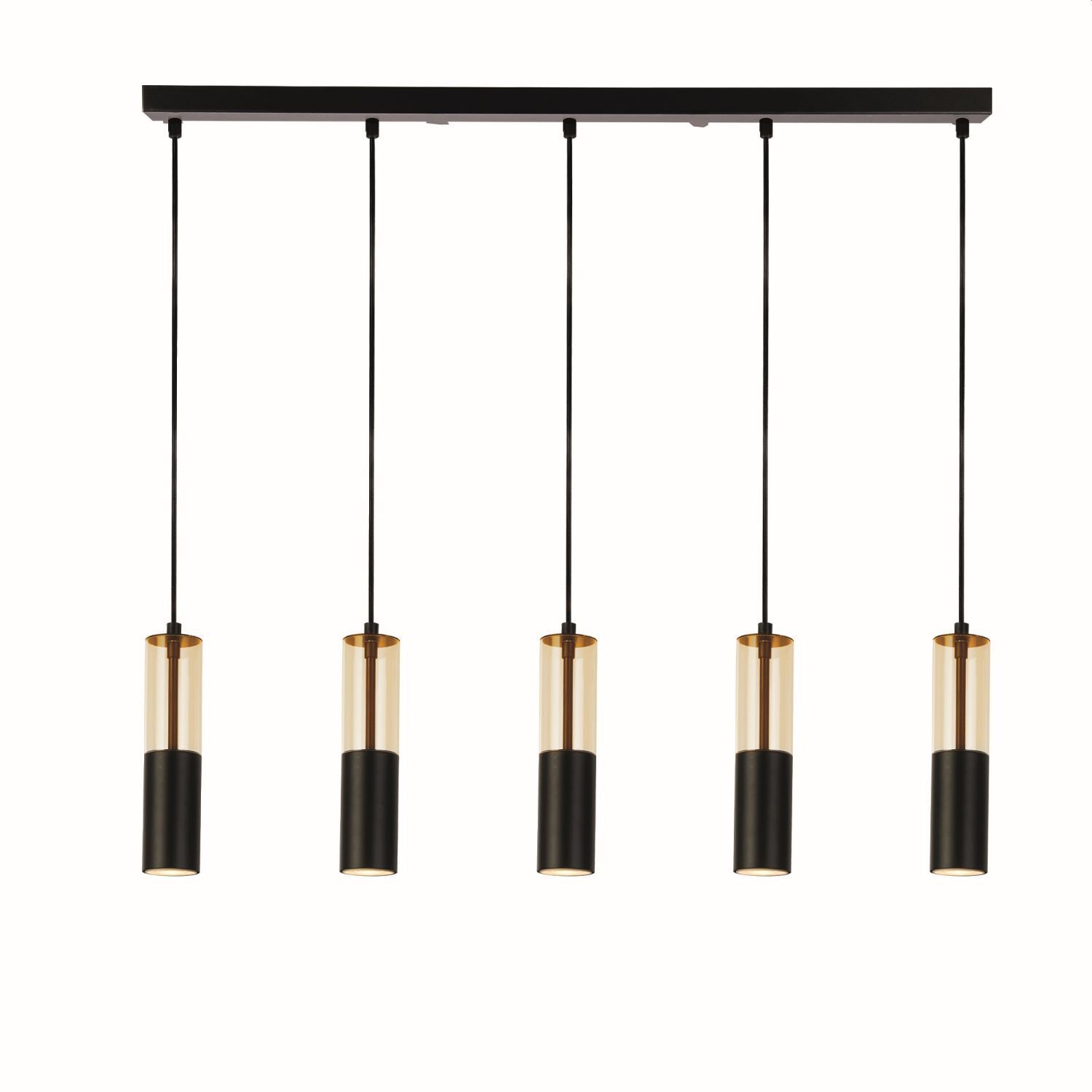 Suspension à 5 flammes L : 93,5 cm Noir Ambre GU10