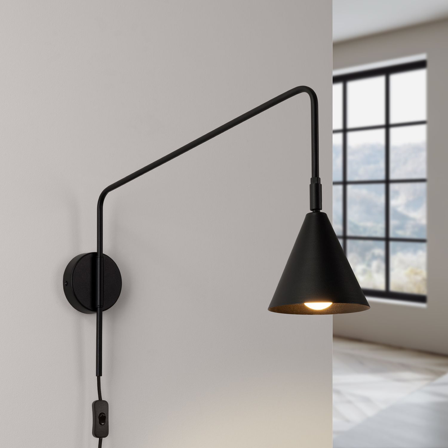 Wandleuchte, Wandlampe, Schwarz, Metall, Kegelform