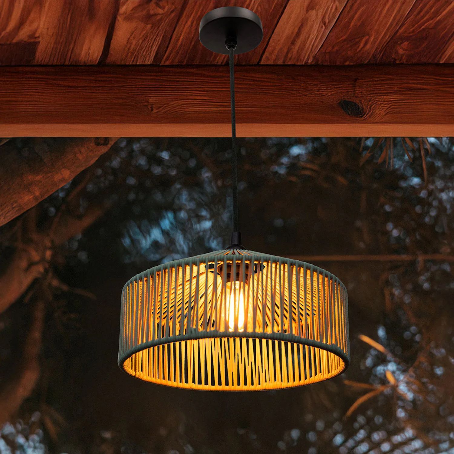 Pendelleuchte außen IP54 Seil Lampenschirm E27 Ø 30 cm Grün Leuchter, Lampe