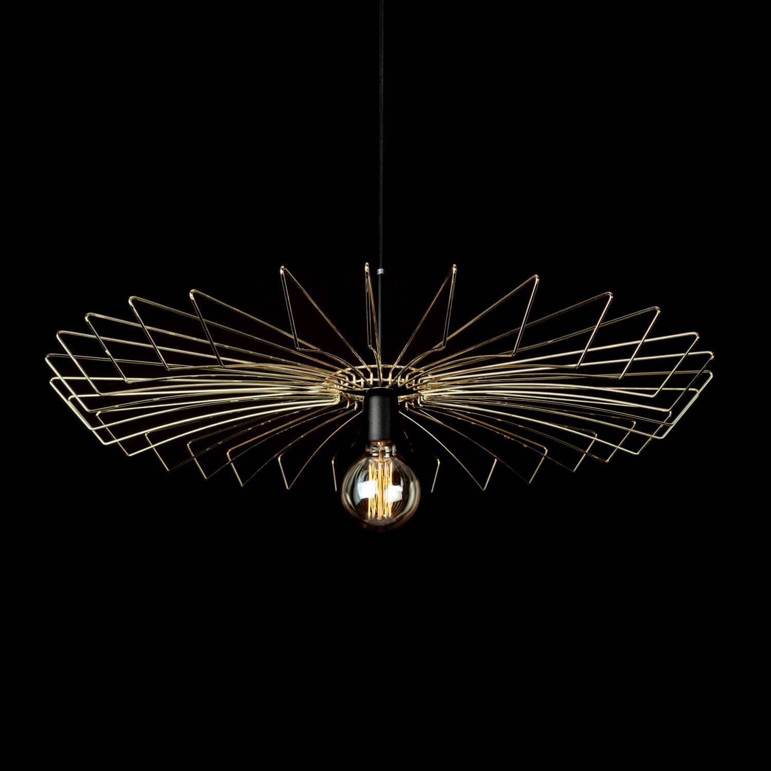 Hängelampe ELLA Gold Echt-Messing Wohnzimmer Lampe Leuchter, Lampe, Leuchte