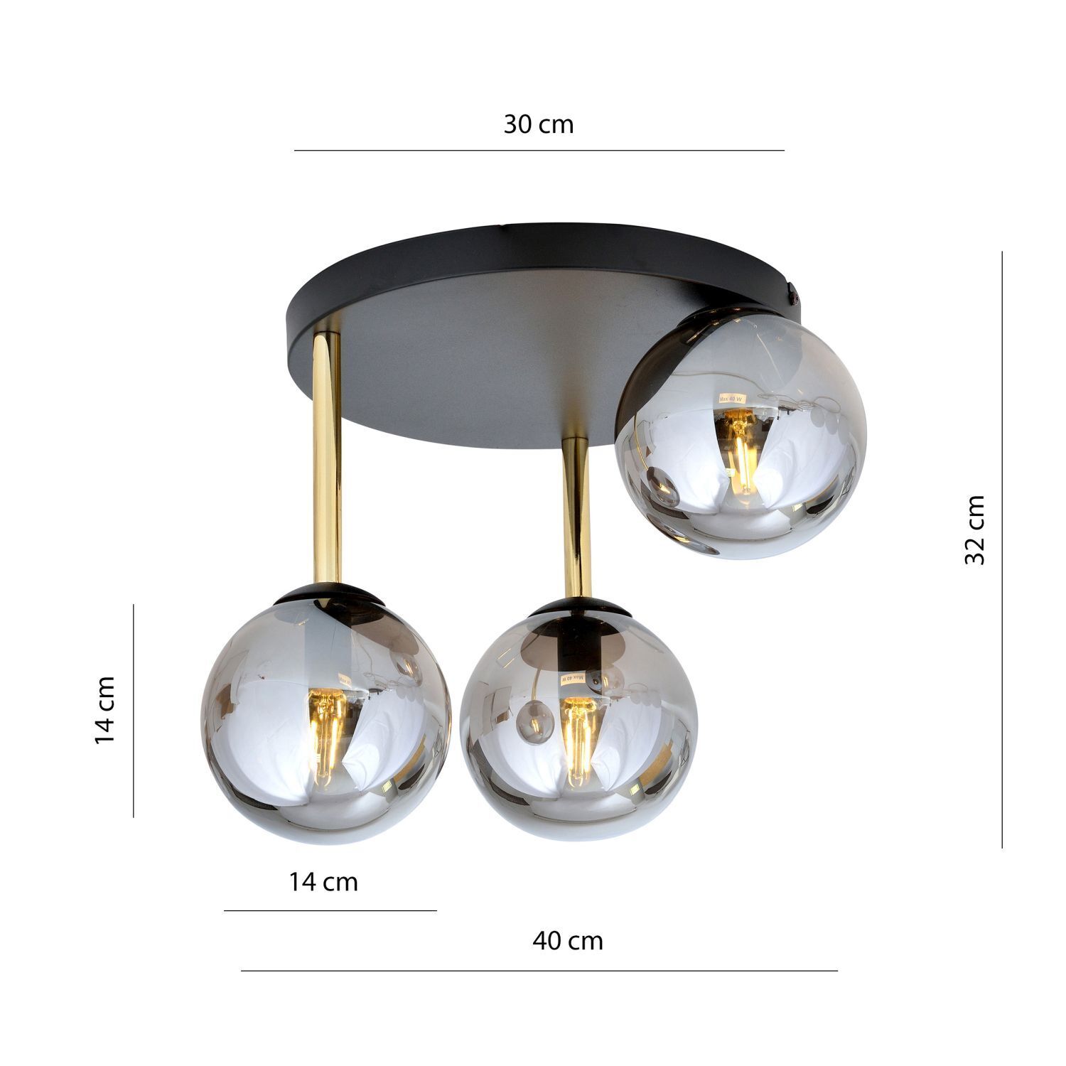 Deckenlampe rund Ø 40 cm E14 Schwarz Grau Gold Glas Metall