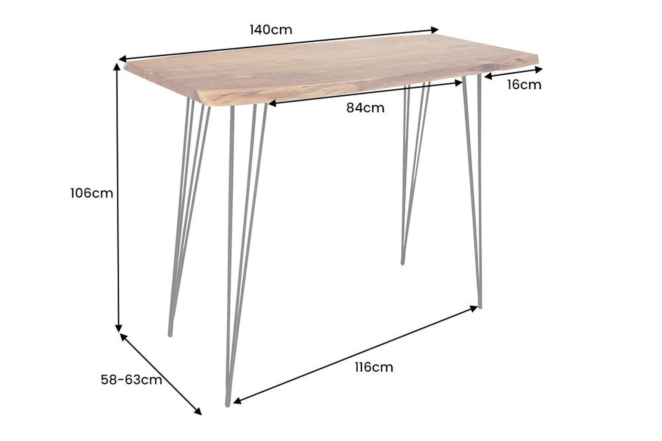 Bartisch Akazienholz Metall 140 x 63 cm Hairpin Legs Moebel, Tabelle, Schreibtisch, Esstisch