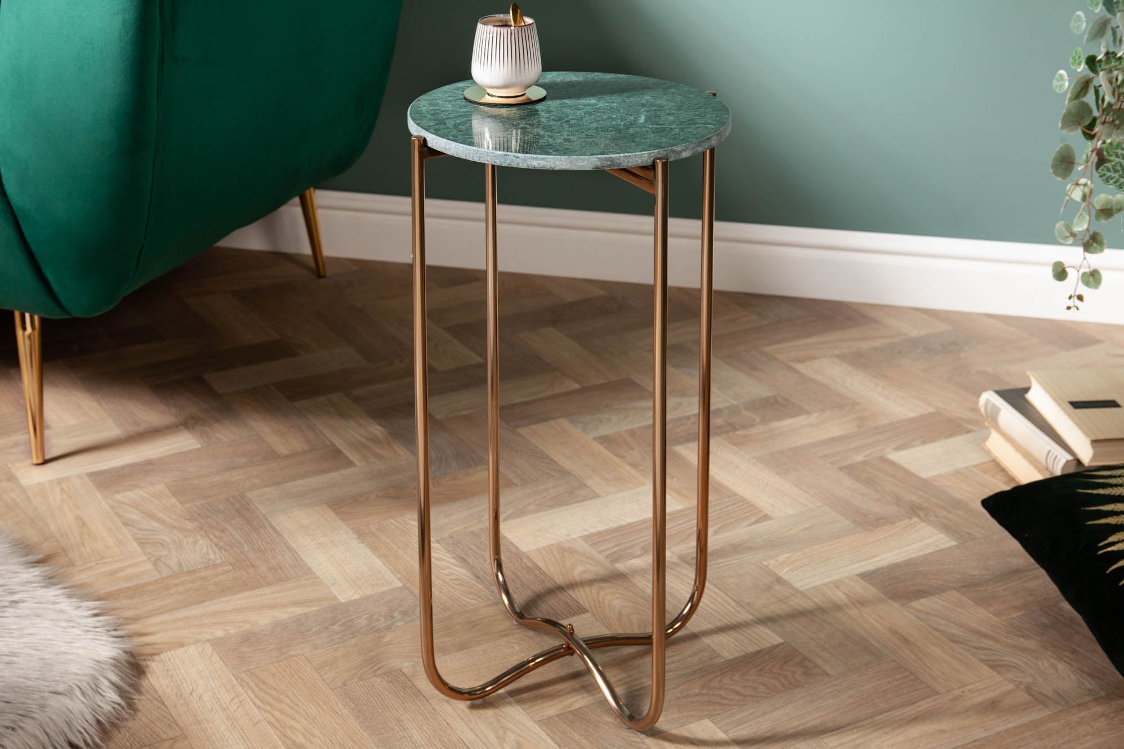 Table d'appoint en marbre métal vert or 35 x 35 cm