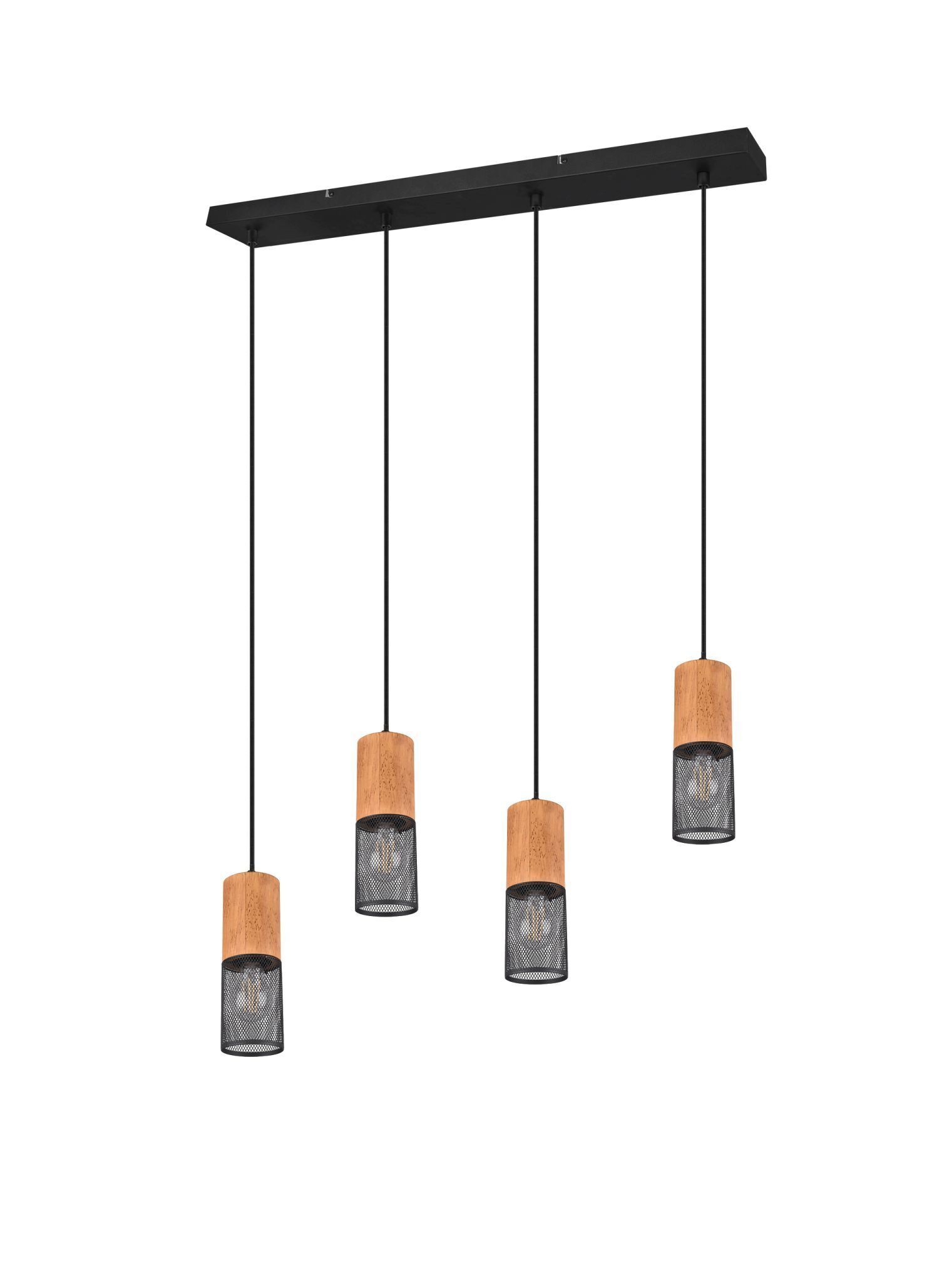 Wohnliche Pendelleuchte Holz Metall E27 65 cm 4-flammig Leuchter, Lampe