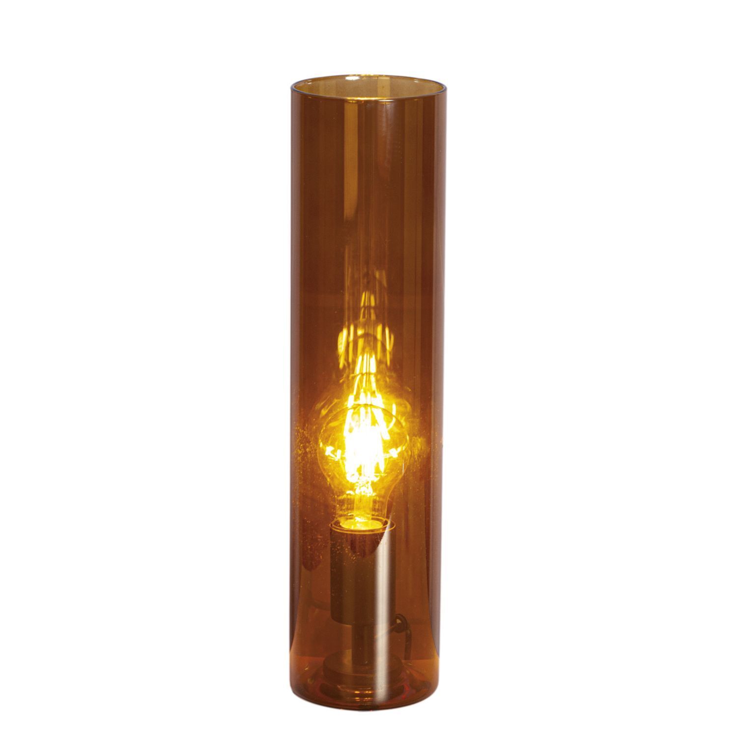 Lampe de table verre fumé métal hauteur 40 cm en cognac E27