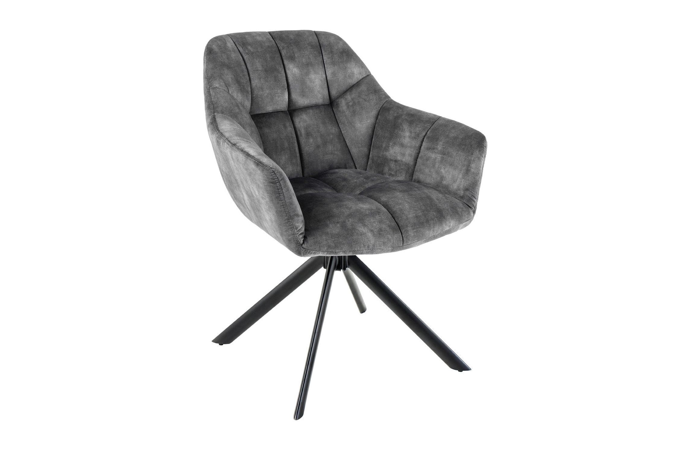 Chaise de bureau velours métal gris noir sans roulettes