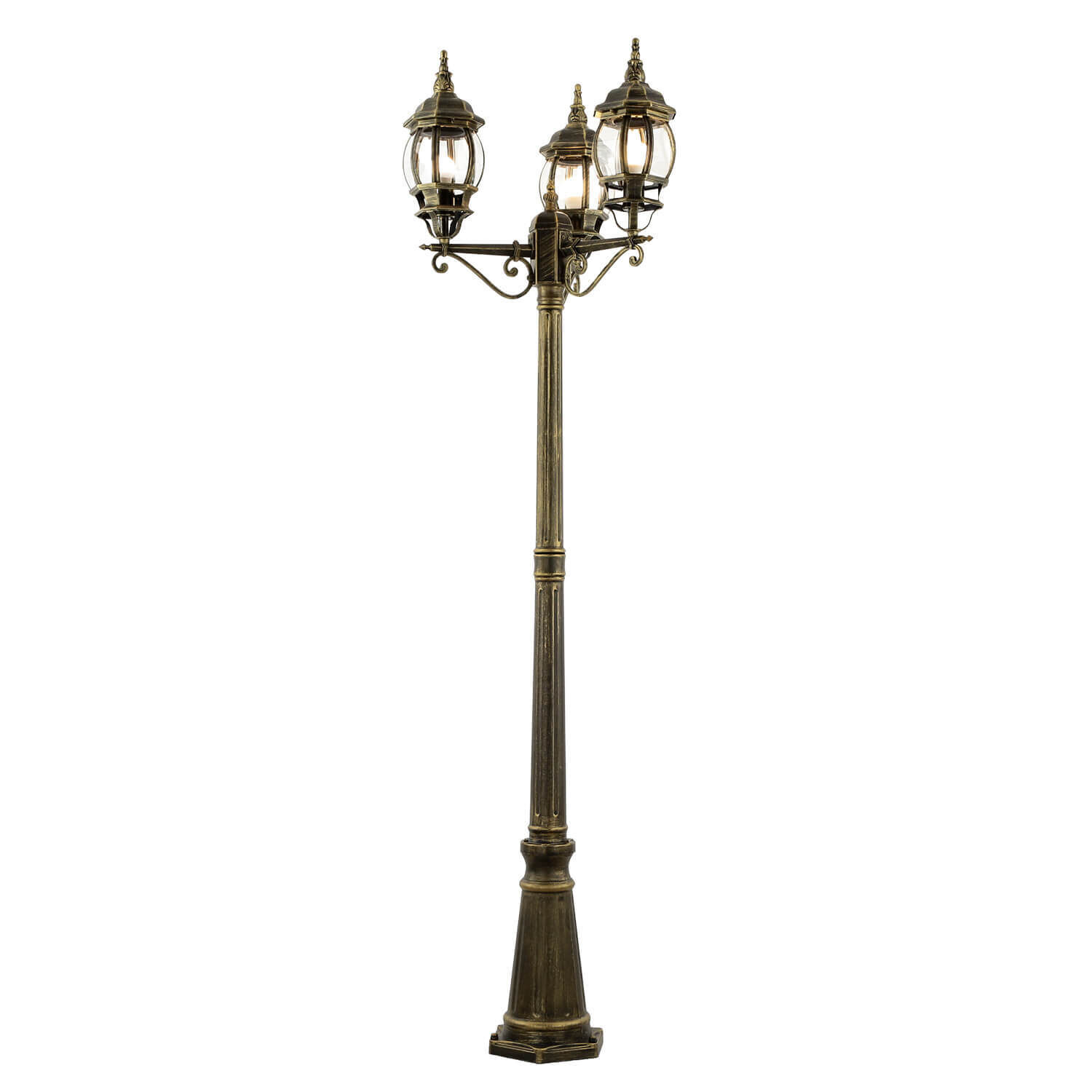 Großer Kandelaber BREST Gold Antik 3xE27 2,1m hoch Laternenpfahl