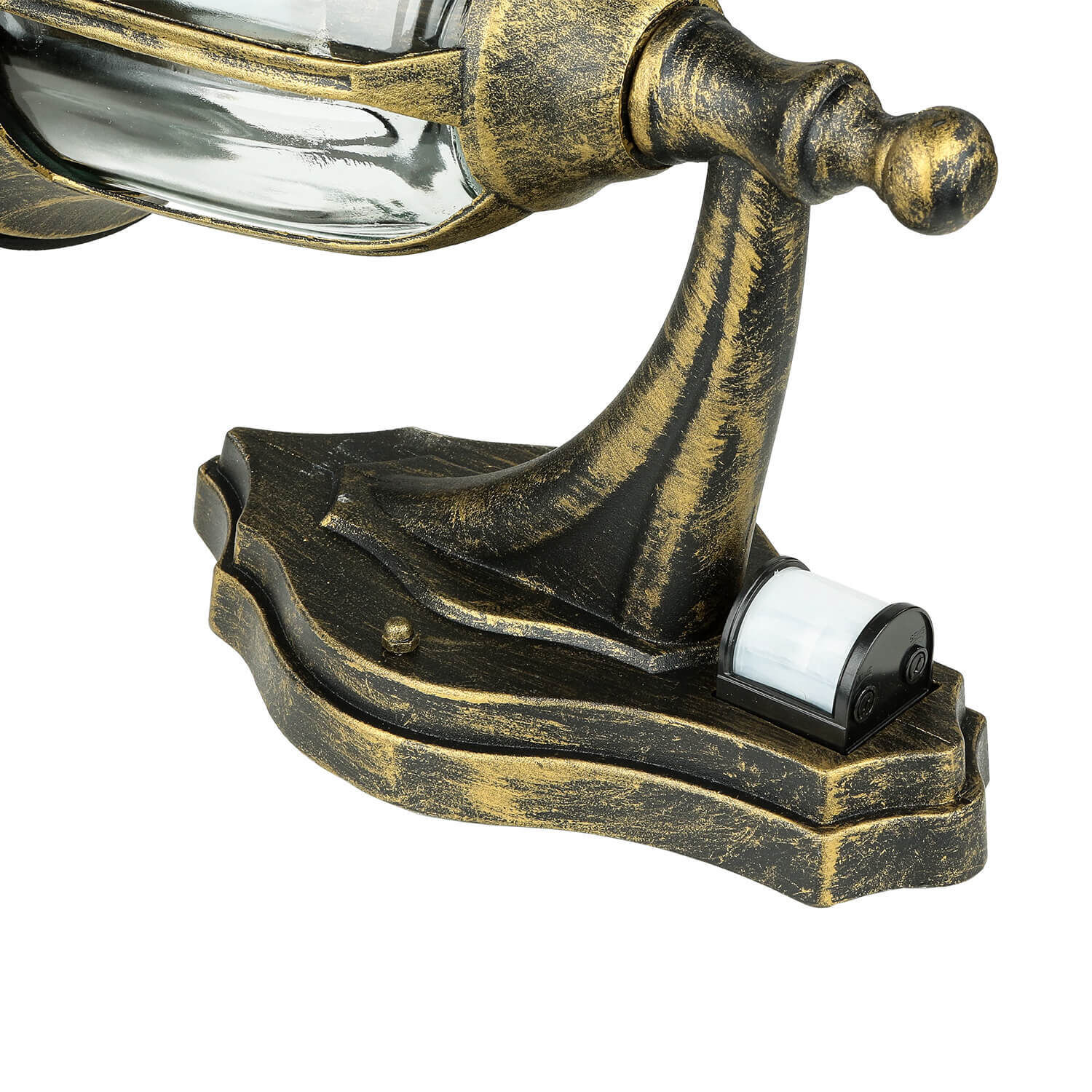 Außenleuchte mit Bewegungsmelder Gold Antik Wand MILANO Messingfinish, Vintage-Look, Vergrößerungsglas, Lampensockel, Brillen-Zubehör