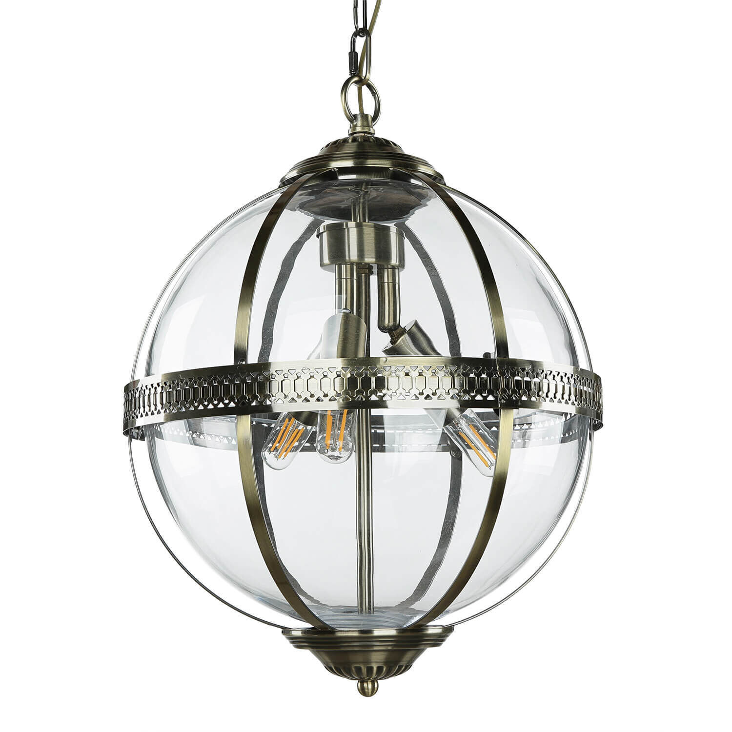 Pendelleuchte Kugel Ø 32 cm 3x E14 in Messing antik Jugendstil Leuchter, Lampe, Leuchte