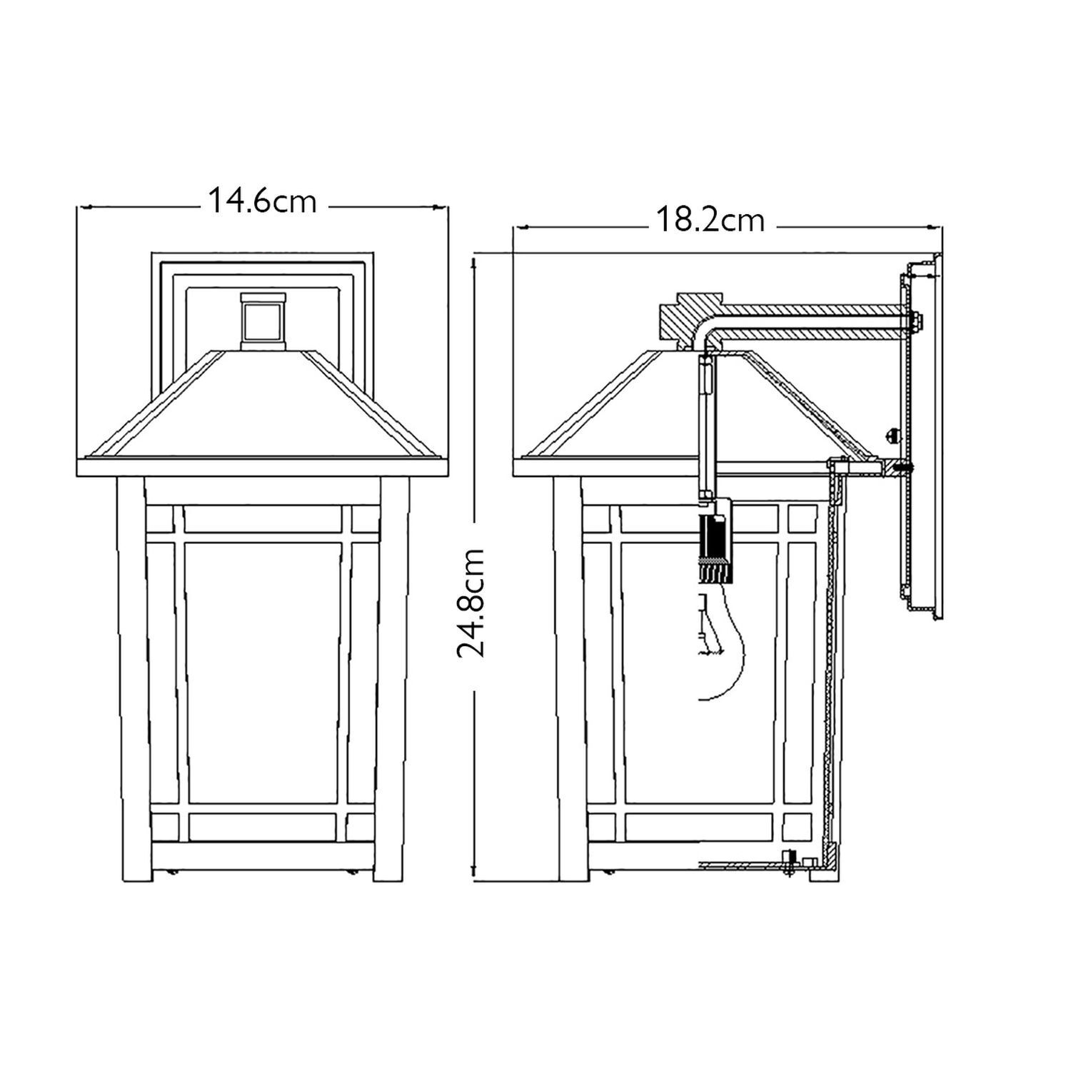 Außenleuchte Wand E27 IP44 H: 24,8 cm Aluminium Glas dimensions, anleitung_diagramm, technische_zeichnung, laterne, schrank