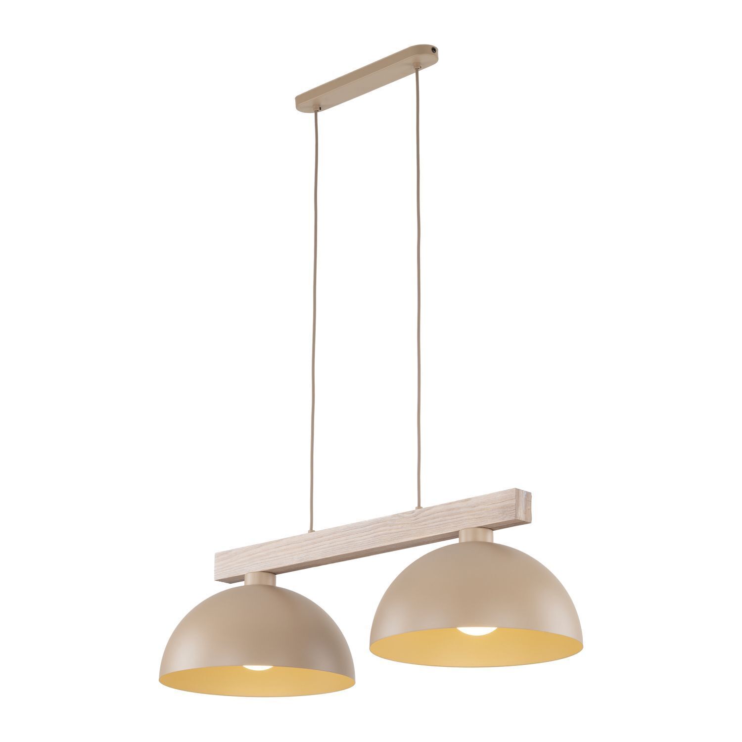 Pendelleuchte, Doppel-Lampe, Beige, Holzstange, Deckenmontage