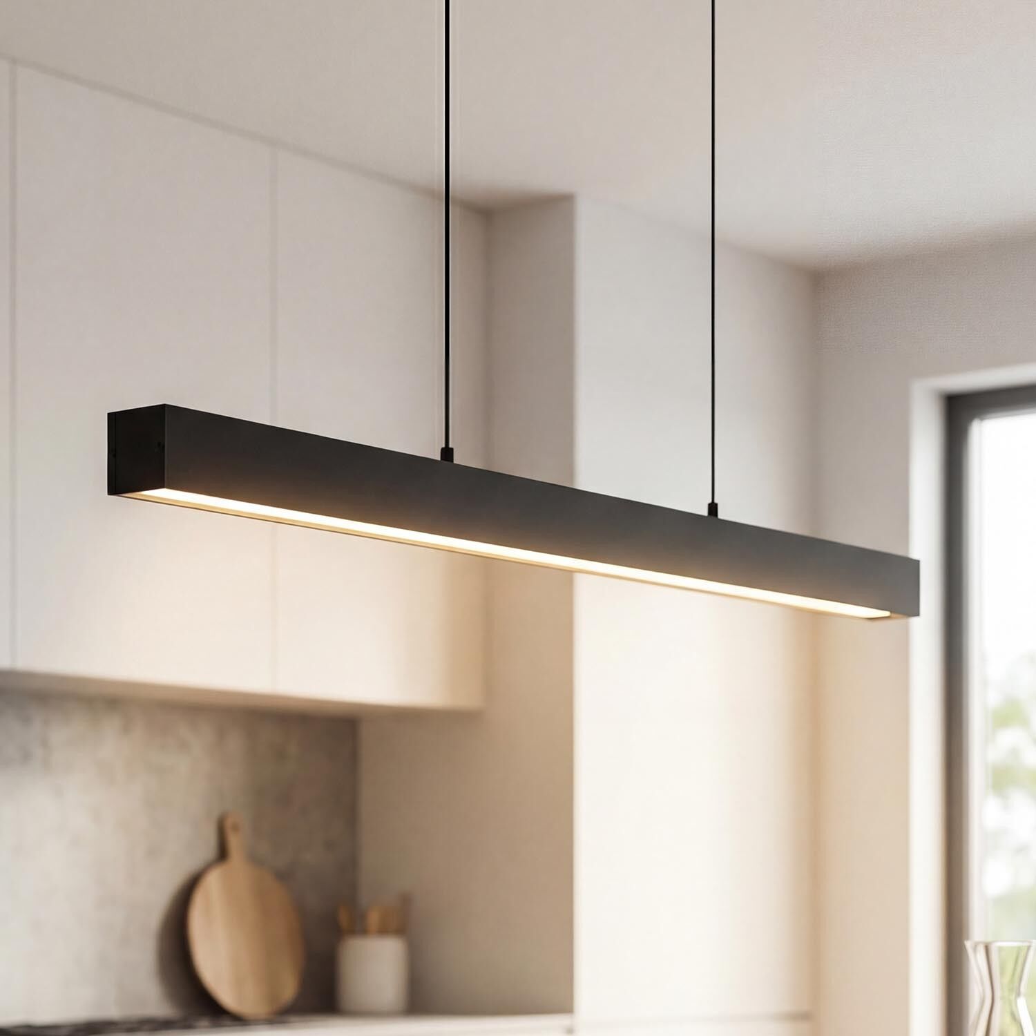 LED Pendelleuchte Metall dimmbar L: 100 cm Schwarz Modern pendant light, linear lamp, black bar, LED lighting, Küchenleuchte