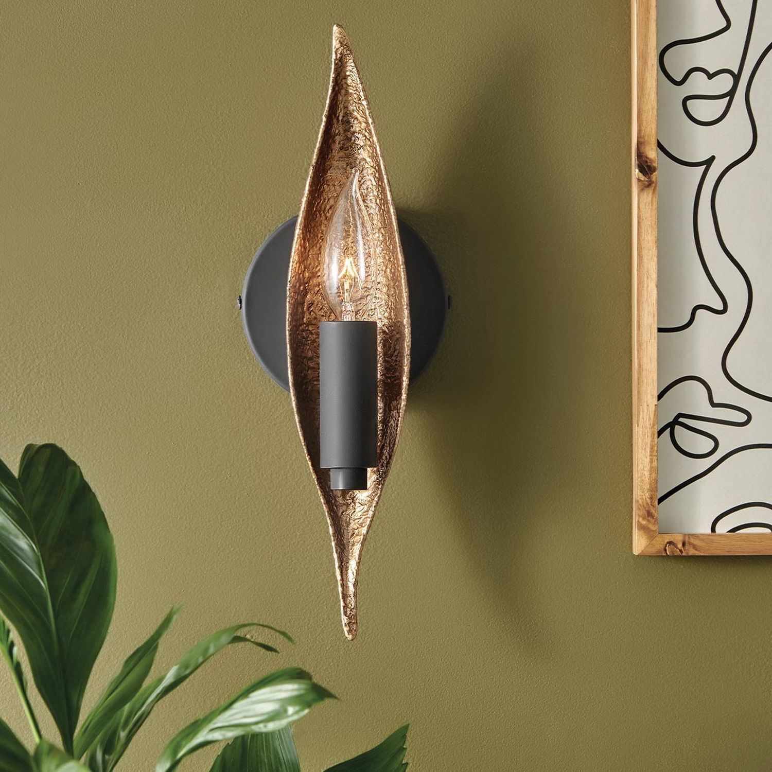 Wandleuchte Schwarz Gold 33 cm hoch für E14 IZORA