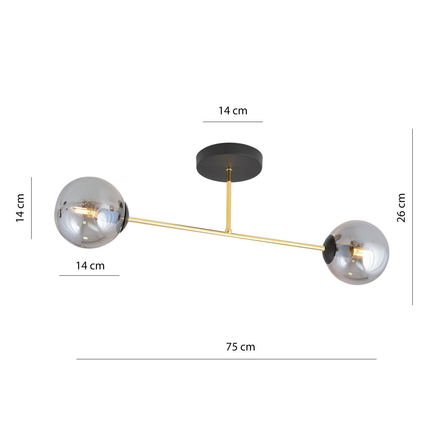 Plafonnier verre fumé métal 55 cm 2 flammes