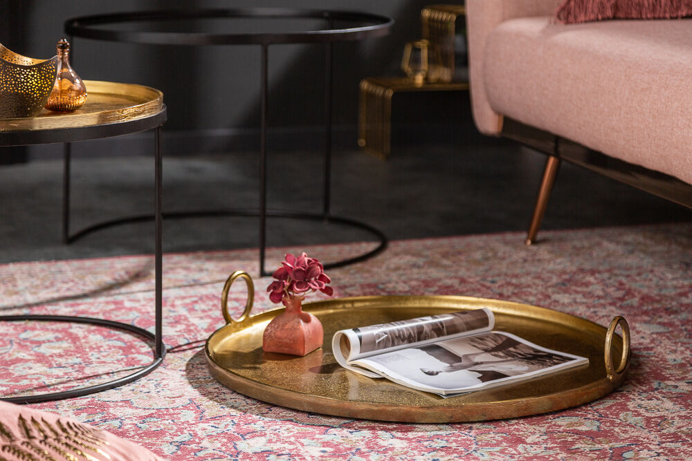 Table d'appoint métal fer en or noir 2e set Kaffeetisch, Tabelle, Wohnzimmer, Dekoration Ihres Zuhauses, Tischplatte