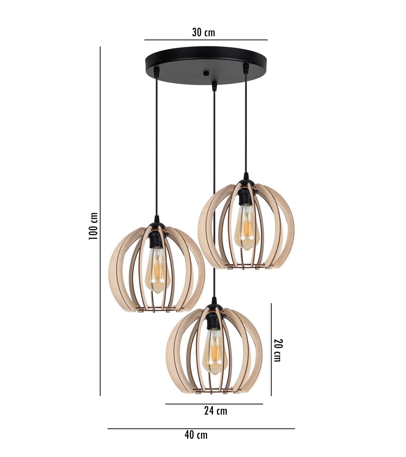 Suspension noire bois métal 3-flmg E27 L:40 cm Leuchte, Lampe, Kronleuchter, Deckenleuchte