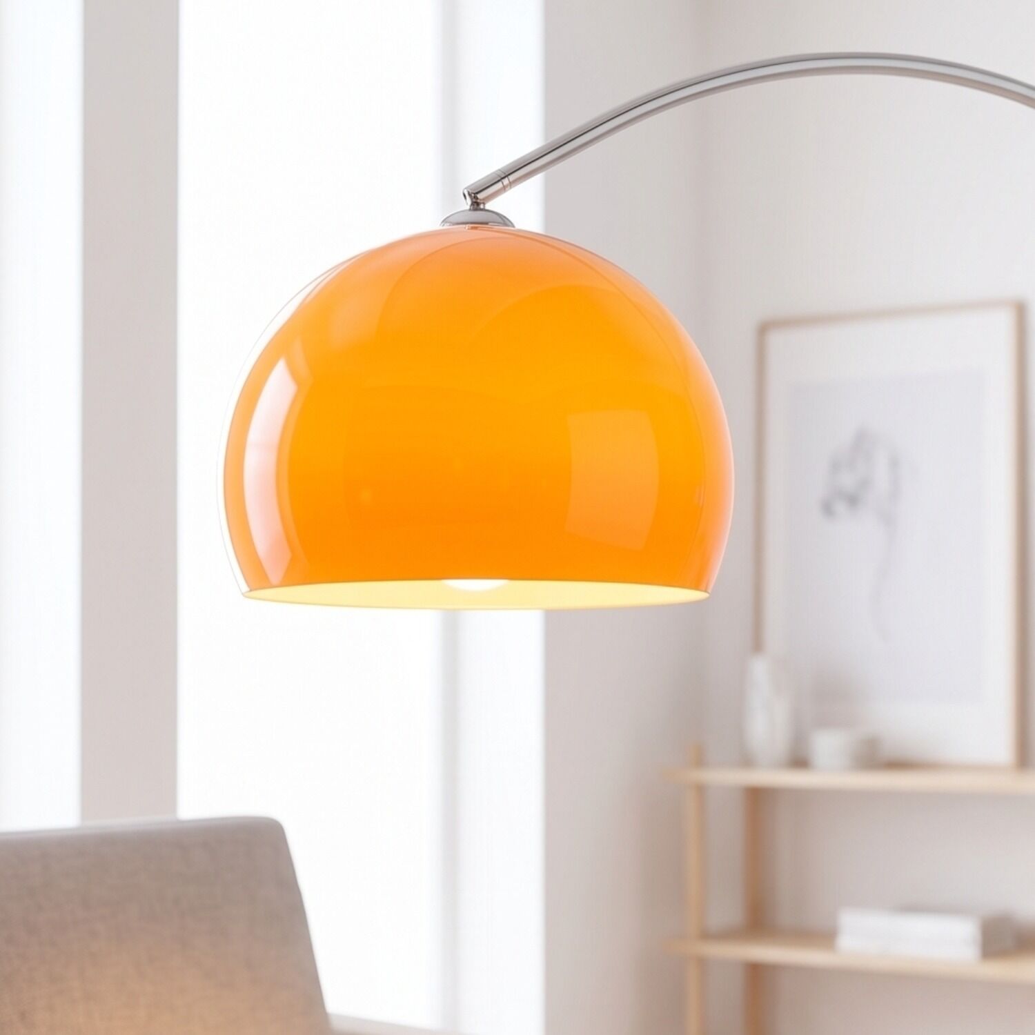 stehleuchte-stehlampe-curvatura-1-flammig-chrom-orange-weiss-retro-49-6.jpg orange lamp, pendant lamp, glass shade, arc floor lamp, interior lighting