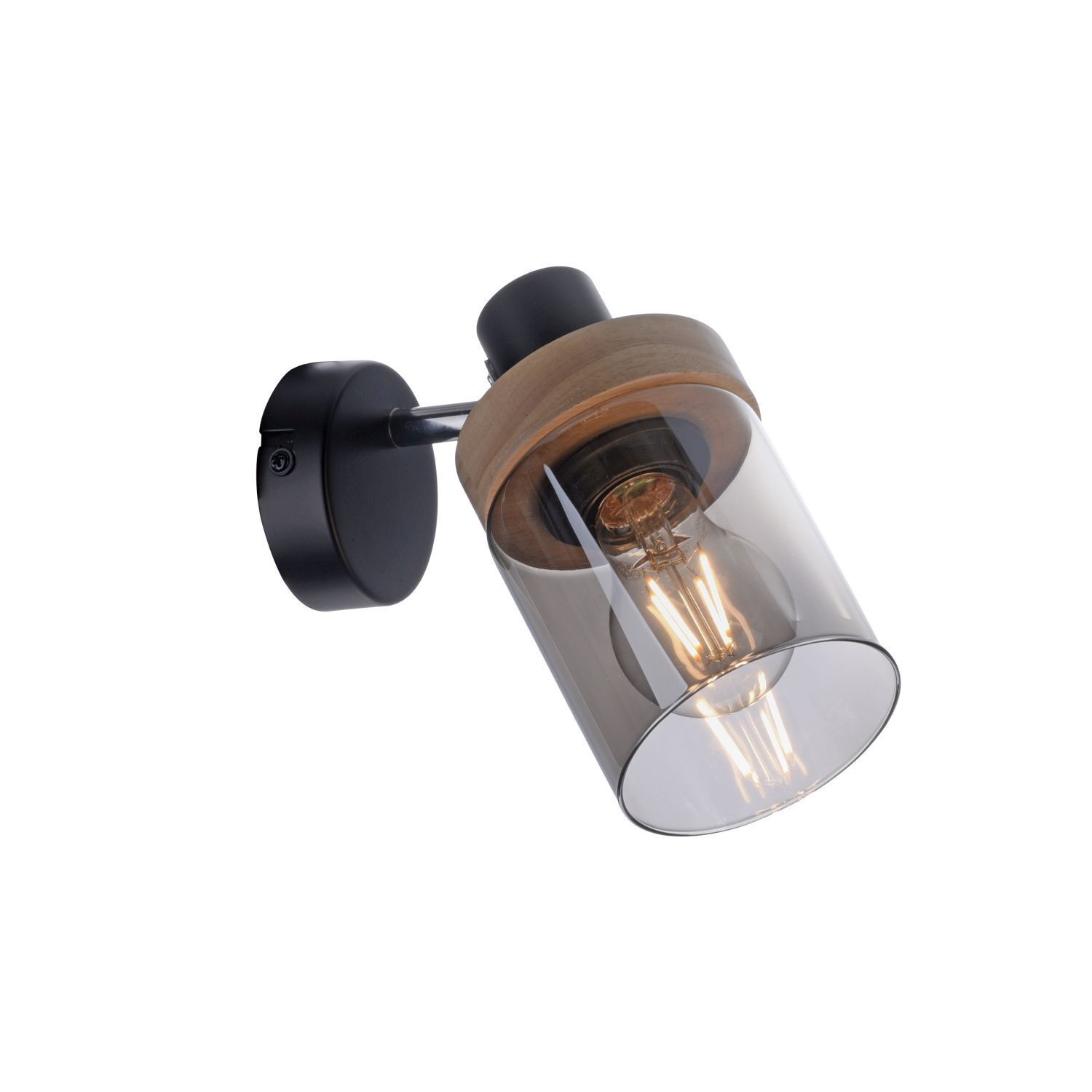 Wandstrahler Rauchglas Holz E27 T:19 cm verstellbar Leuchte, Licht, Deckenleuchte