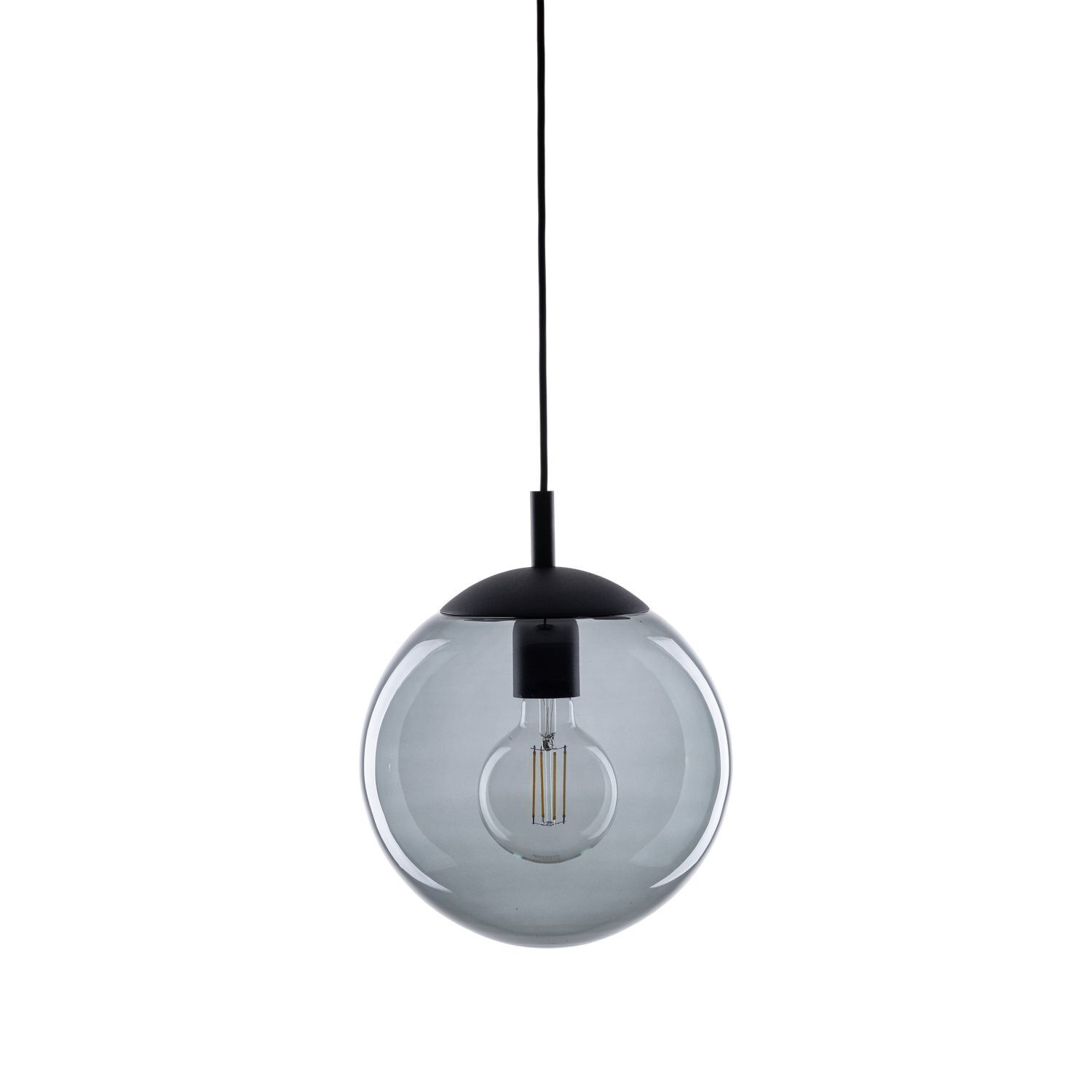Lampe à suspendre Gris Noir Ø 25 cm E27 Boule Verre fumé Métal Licht, Leuchter, Lampe