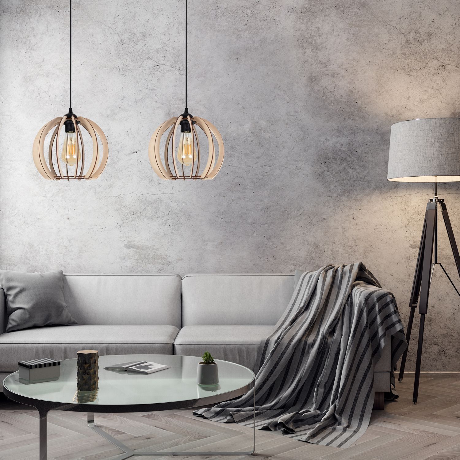 Lampe à suspendre allongée bois métal E27 2 flammes L:60 cm Lampe, Stehlampe, Couch, Mobiliar, Inneneinrichtung