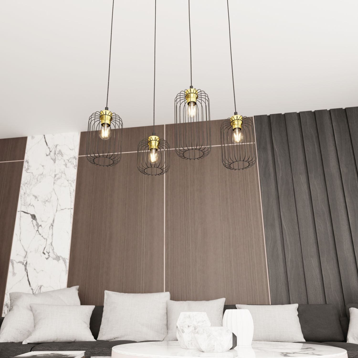 Pendelleuchte Metall E27 70 cm lang Retro Schwarz Gold pendant light, hängelampe, drahtkäfig, industrielle leuchte, wohnzimmer dekoration