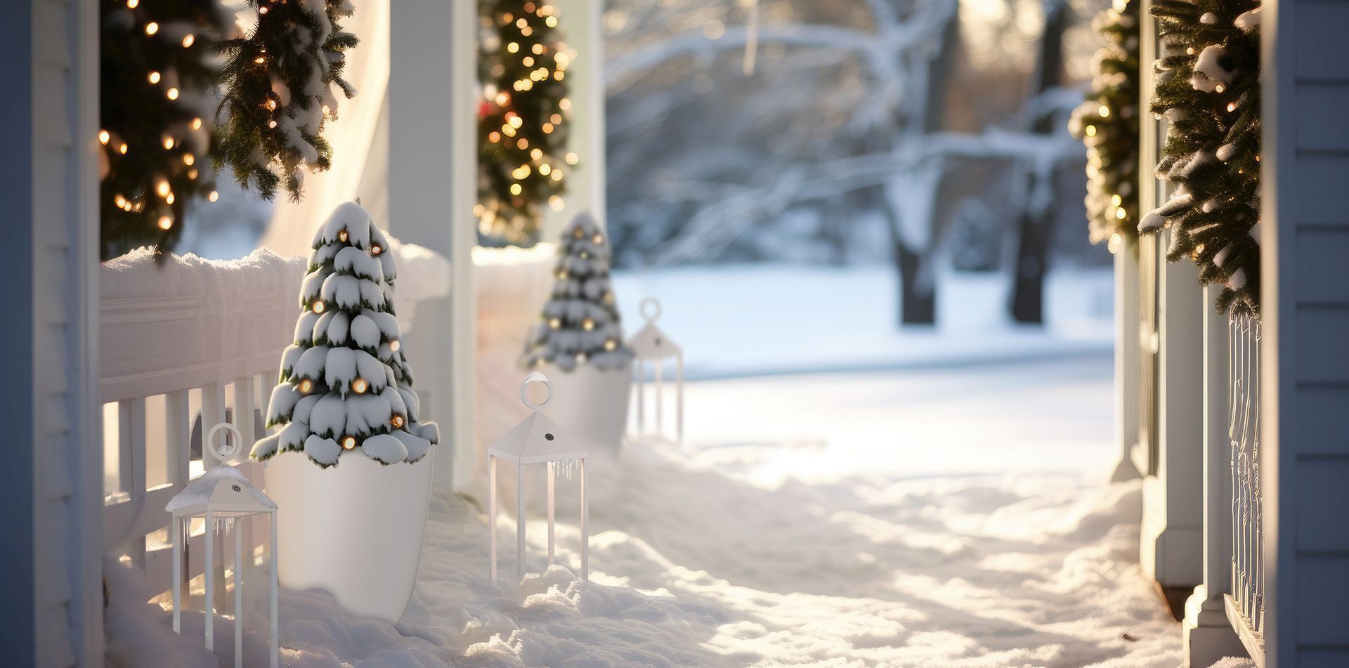 Weihnachtsdeko, Künstliche Tannen, Schneebelag, Lichterkette, Garten/Porch-Deko