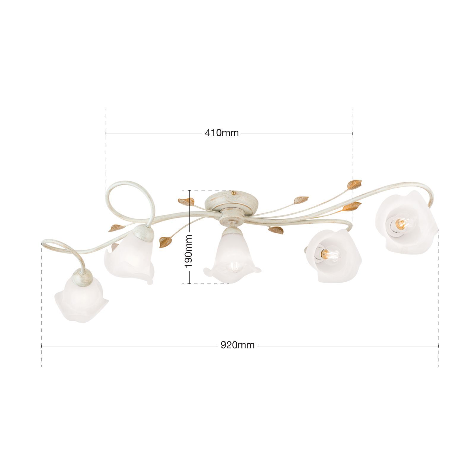 Deckenlampe Metall Glas E14 Landhausstil OSKAR Deckenleuchte, Kronleuchter, Blumenmotiv, Weiß, Metall
