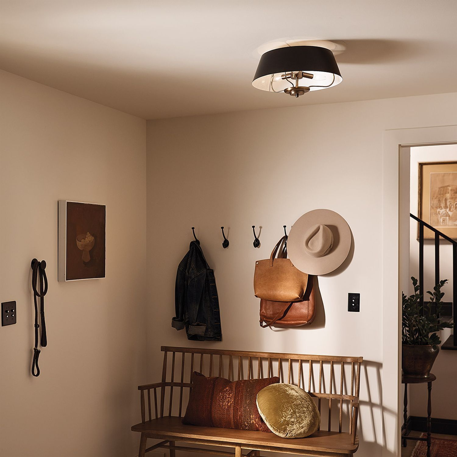 Lampe, Bank, Hut, Pflanze, Handtasche
