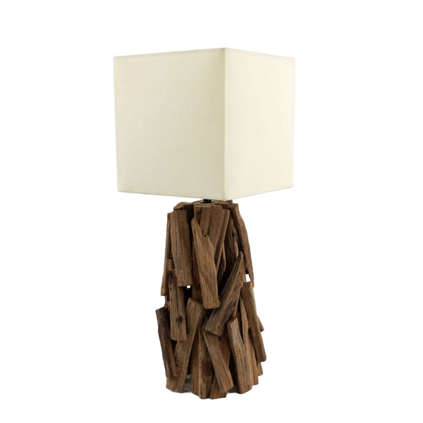 lampe, Tischlampe, Holzbasis, Würfel-Schirm, moderne Lampe