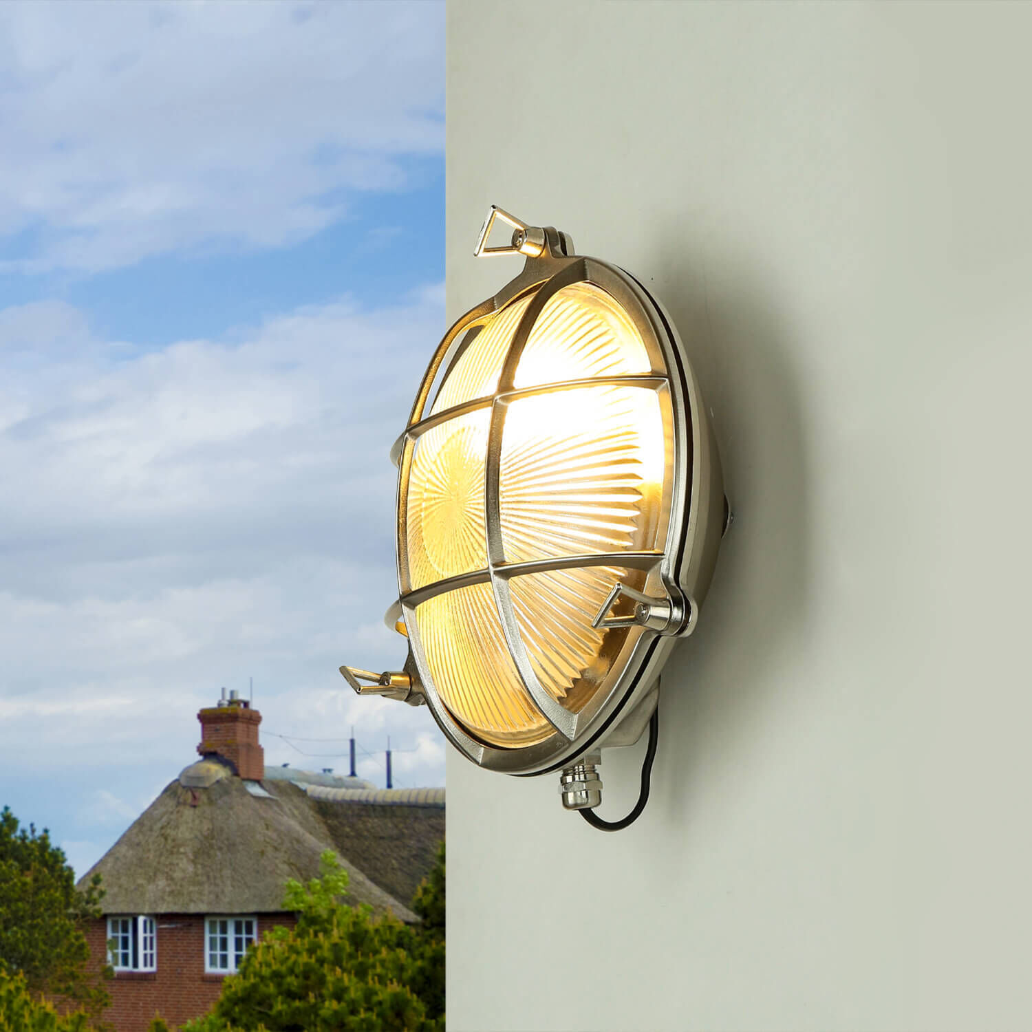 Wandlampe Außen Nickel Echt-Messing rund Ø24cm IP64 Leuchte, Lampe