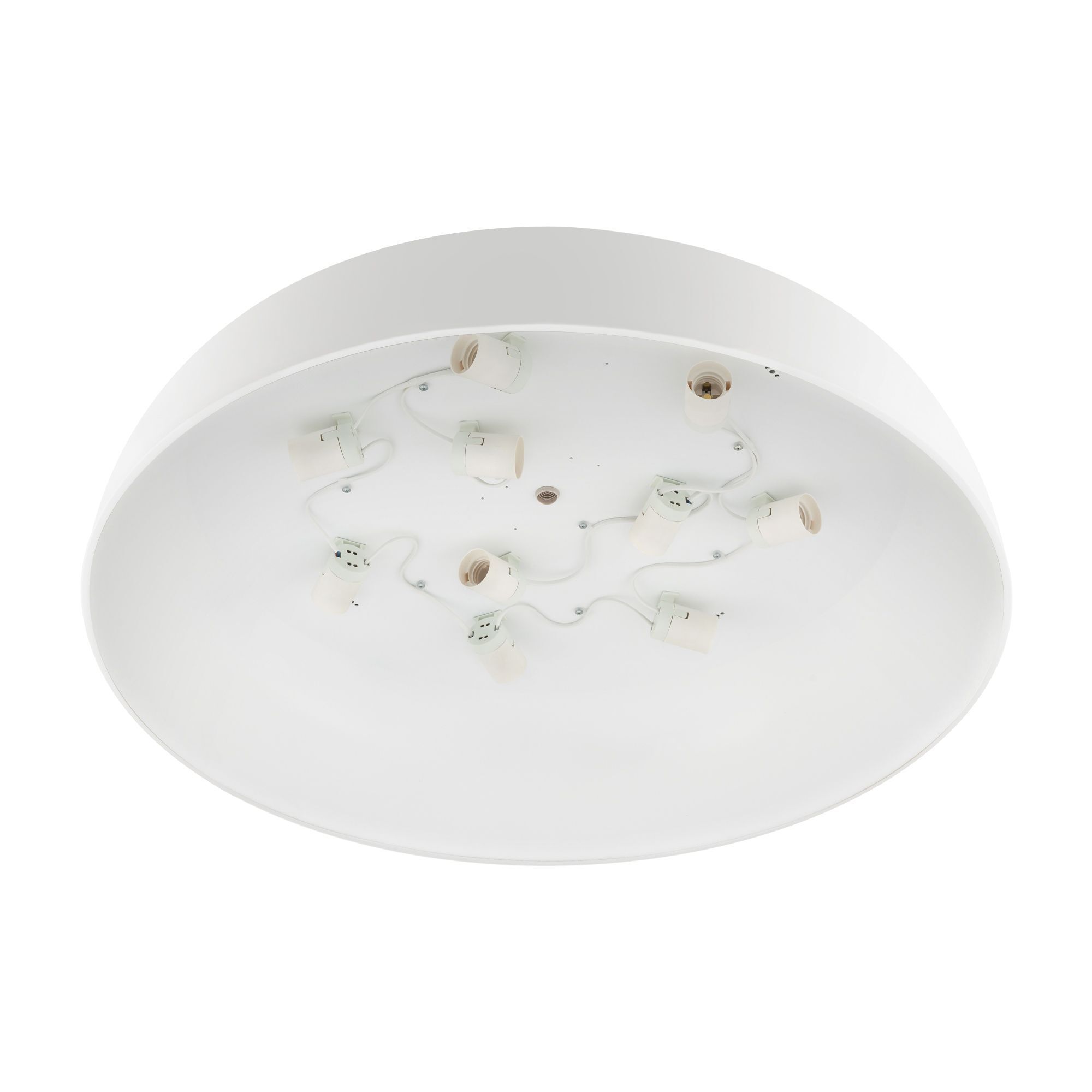 Weiße Deckenleuchte Metall E27 10-flammig L:78 cm rund Deckenleuchte, Kabelzug, Weiße Leuchte, Rund, Lampe