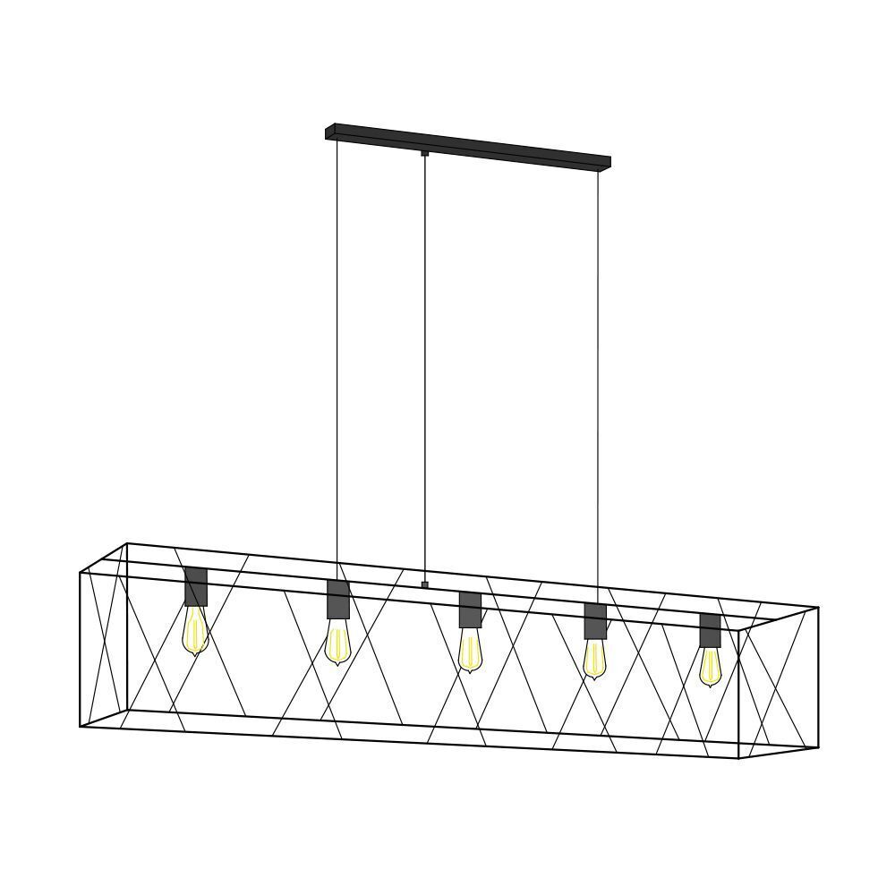 Breite Drahtgestell Hängeleuchte FRAME in Schwarz 5-flmg