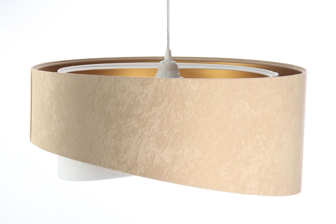 Lampe à suspendre Tissu Beige Or E27 rond D : 50 cm Aspect velours