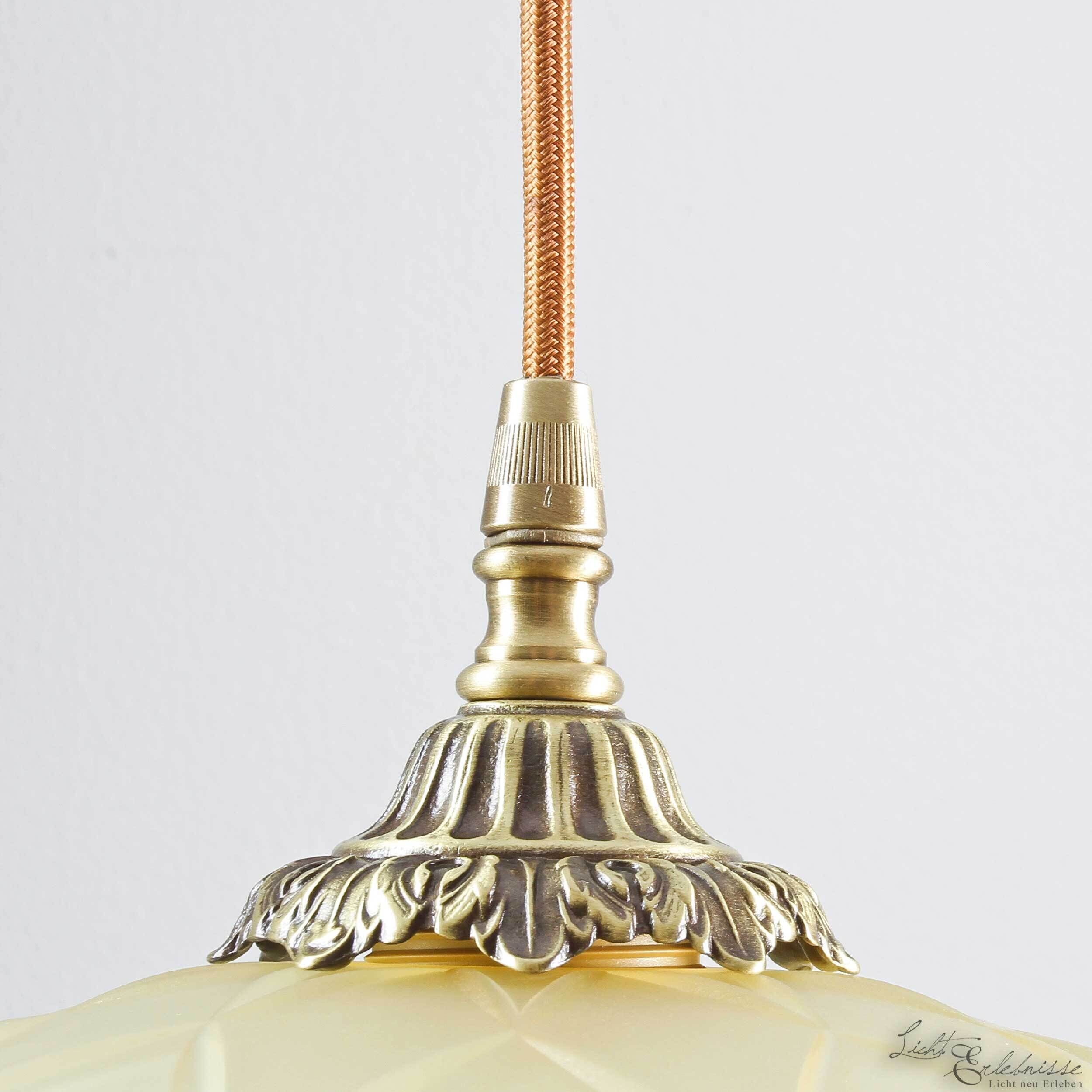 Echt-Messing Hängelampe mit Ornament & Glasschirm Lampe