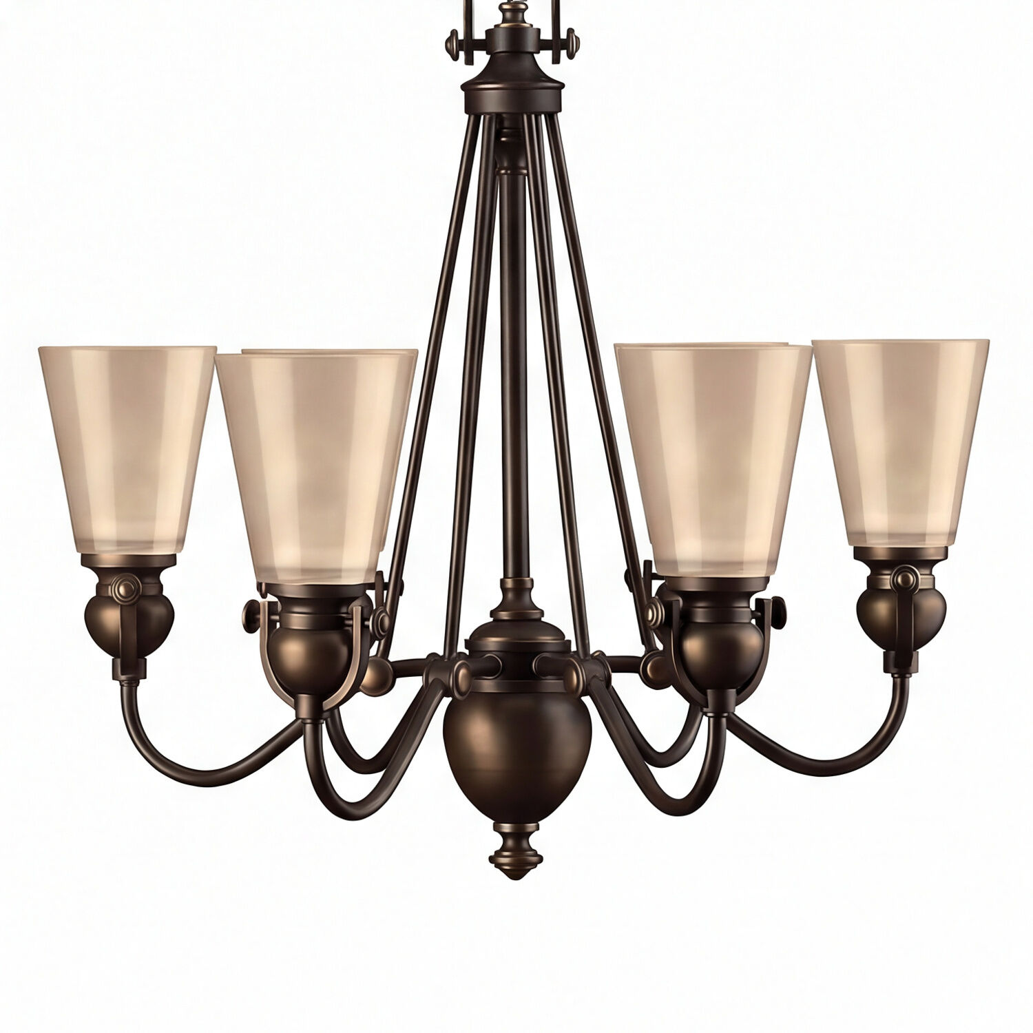 Hängeleuchte, Chandelier, Bronze, Glaskuppel, Fünfarmig