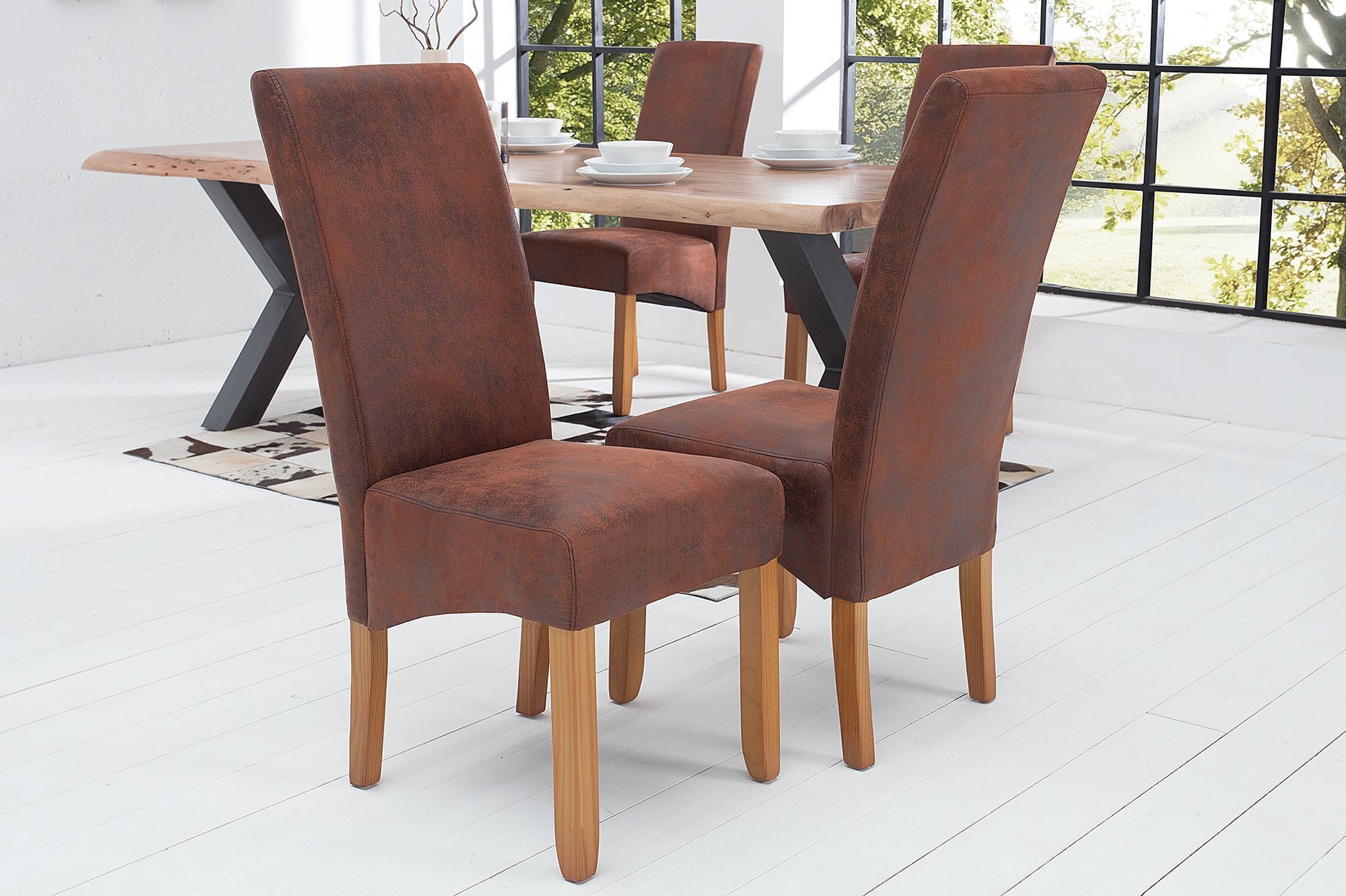 Chaise de salle à manger tissu bois sans accoudoirs brun style colonial Moebel, Holz, Esstisch, Tisch, Hartholz