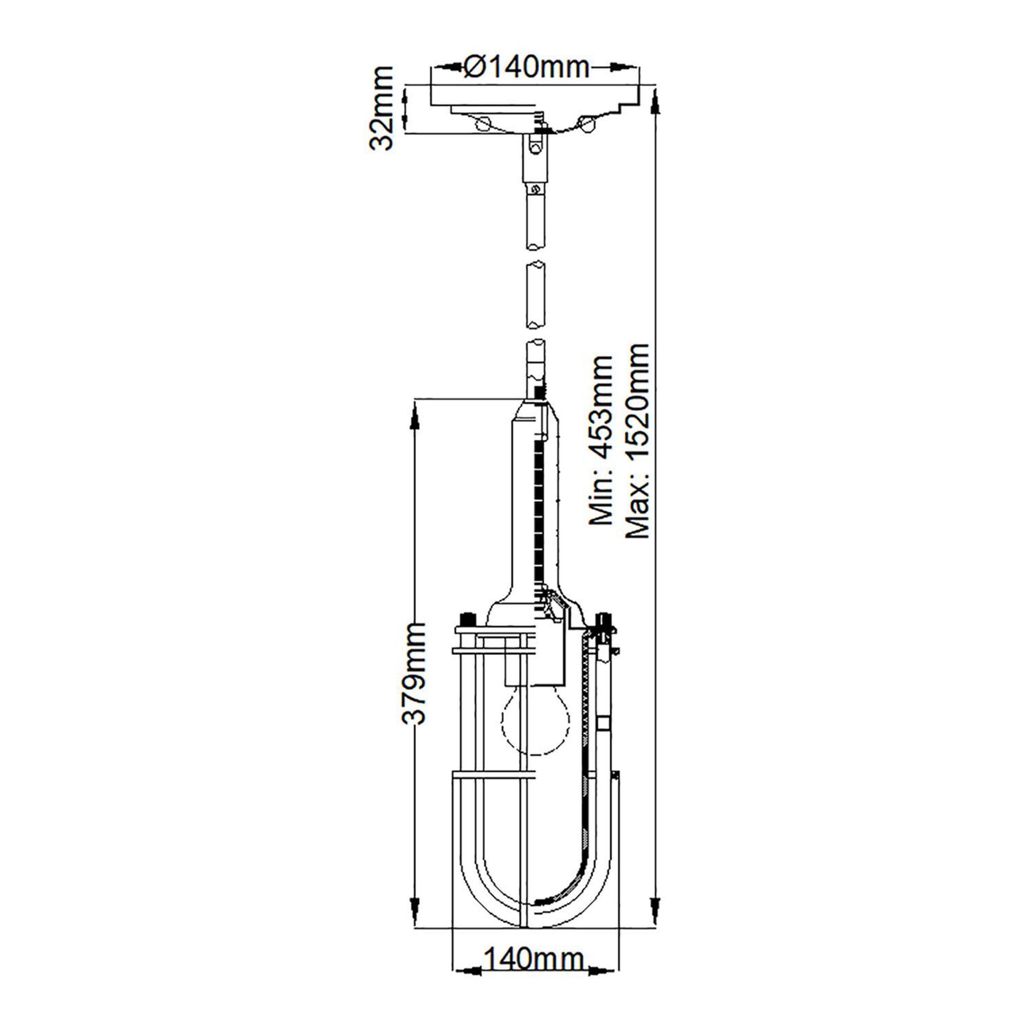 Hängelampe Bad verstellbar H: max. 152 cm Ø 14 cm IP44 E27 Drinnen