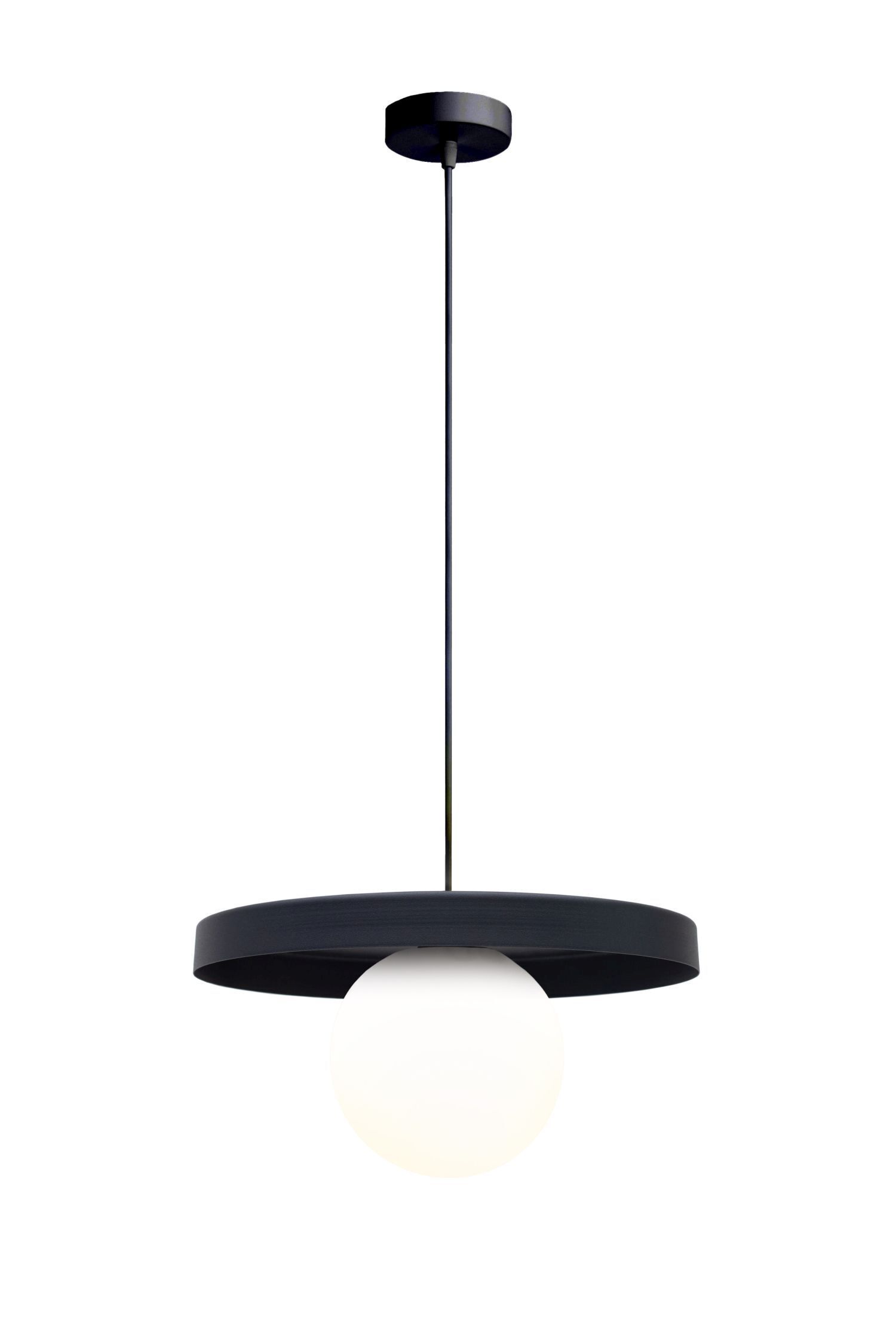 Confortable lampe à suspendre verre métal noir E27 Ø30 cm